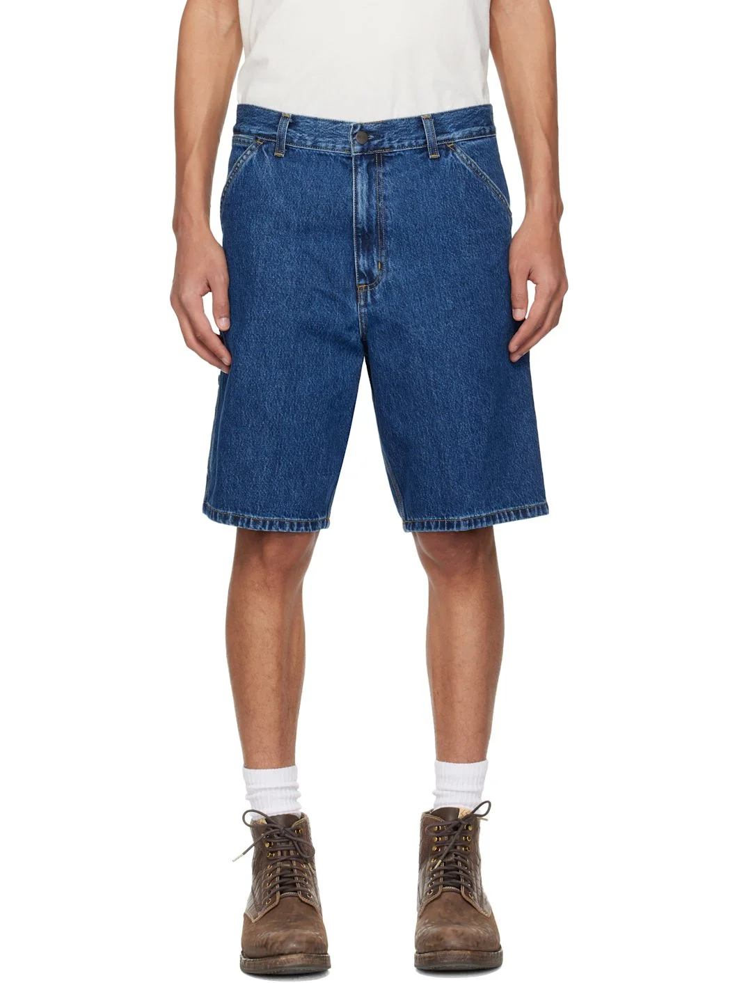 Blue Single Knee Denim Shorts - 1