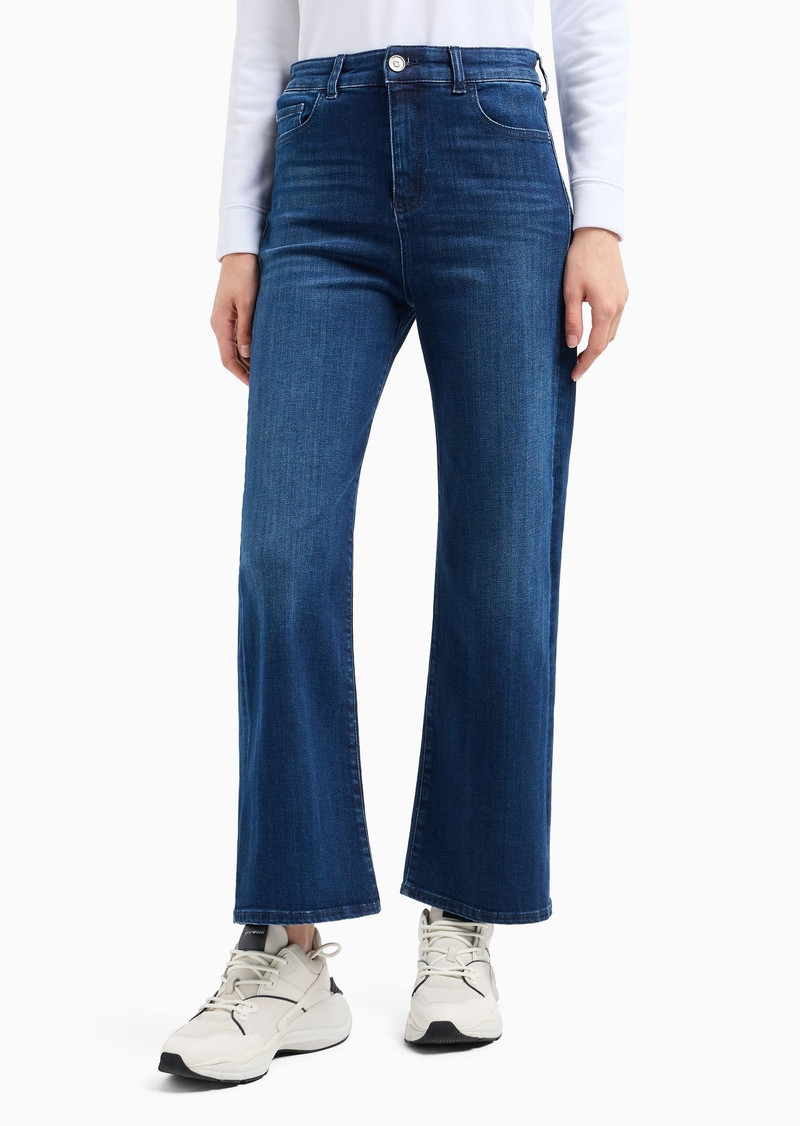 EMPORIO ARMANI J33 mid-rise cropped flared denim jeans with EA embroidery outlook