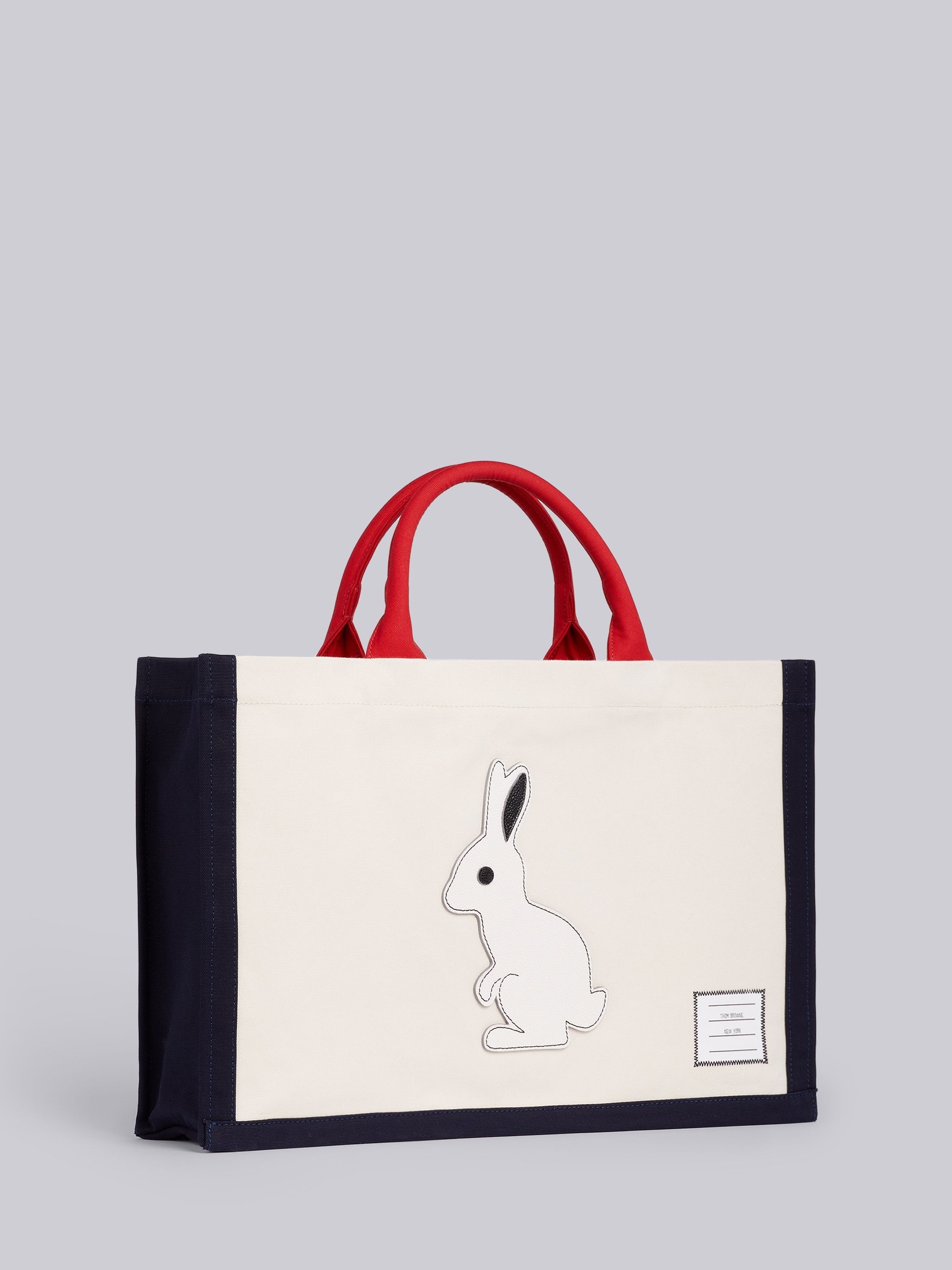 Tricolor Cotton Canvas Rabbit Icon Applique Squared Tote - 3