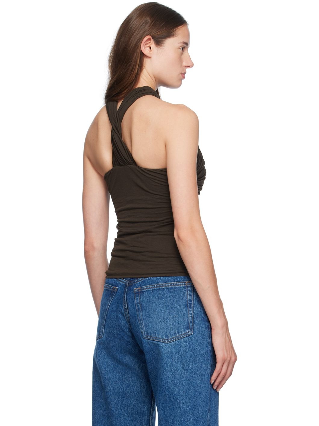 Brown Draped Blouse - 3