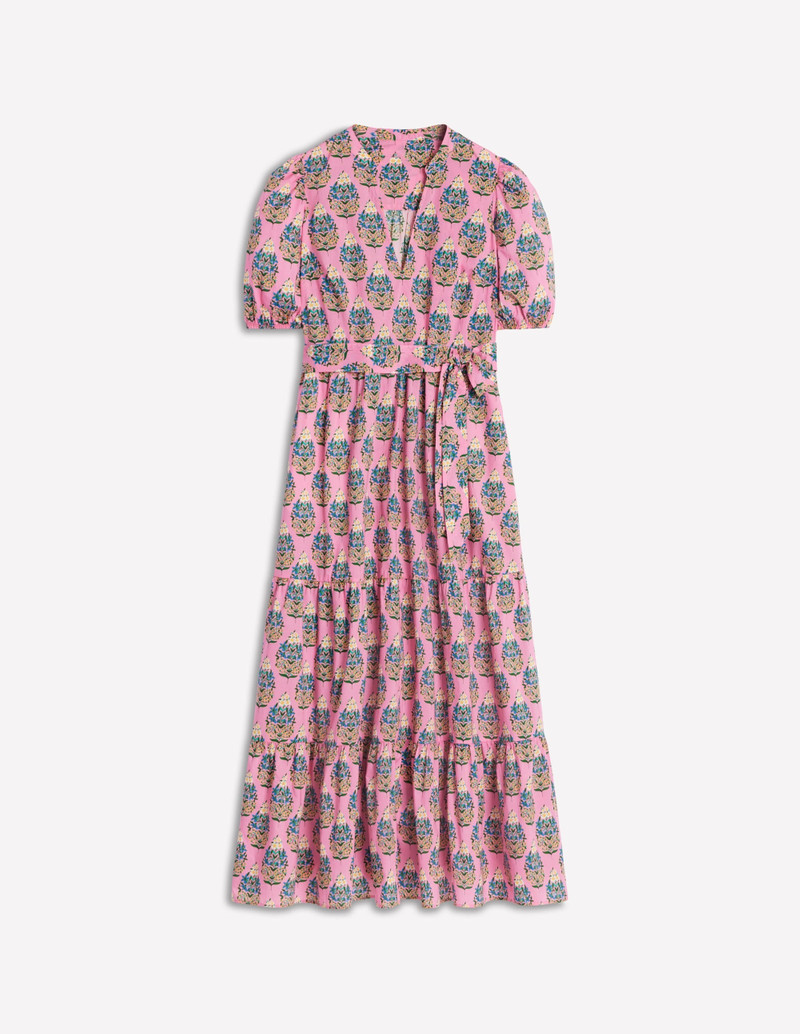Christabel Cotton Midi Dress-Pink, Wildflower Bouquet 1