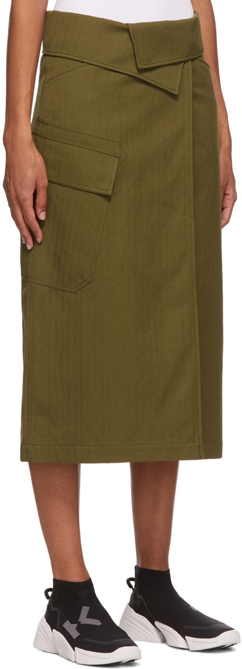 KENZO Khaki Soft Cotton Drill Wrap Skirt outlook