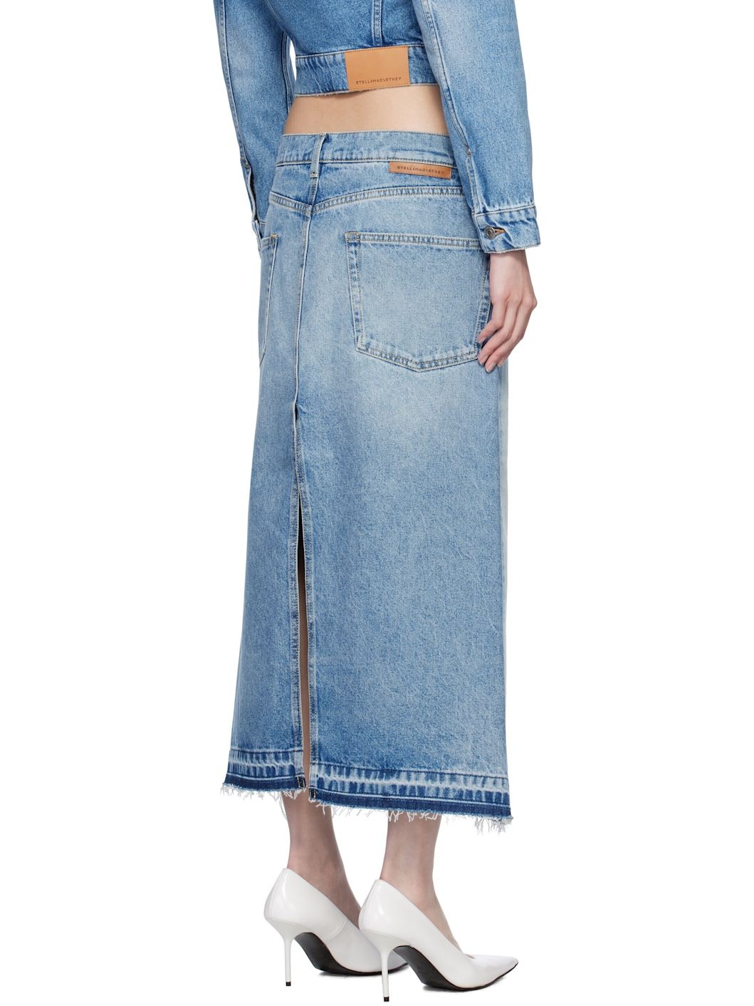 パンツ Stella Mccartney Denim Skirt With Contrasting Panel Stella McCartney Blue Contrast Panel Denim Midi Skirt