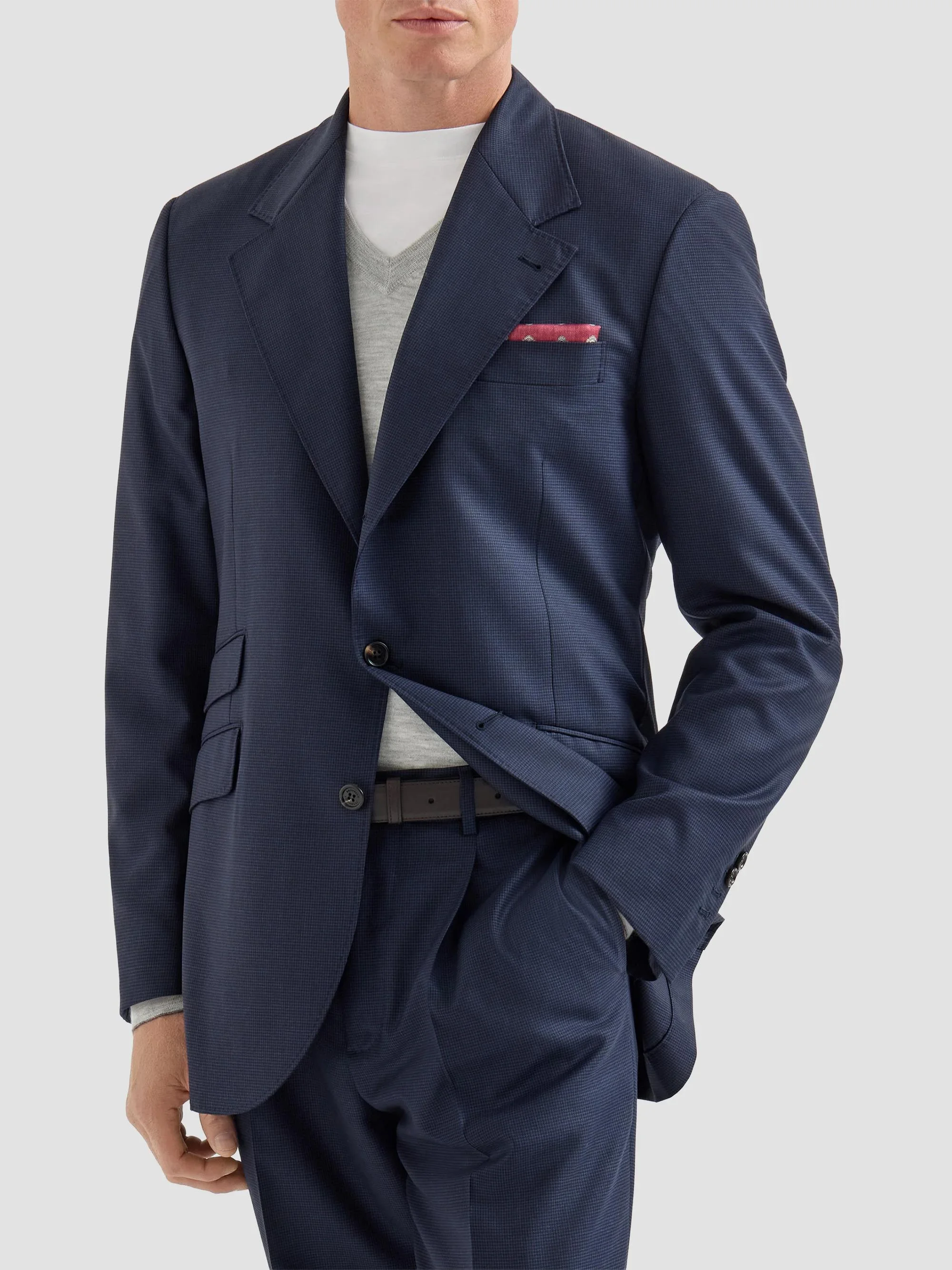 Men's Virgin Wool Houndstooth Cavallo Tailor Blazer - Navy Blue - 1