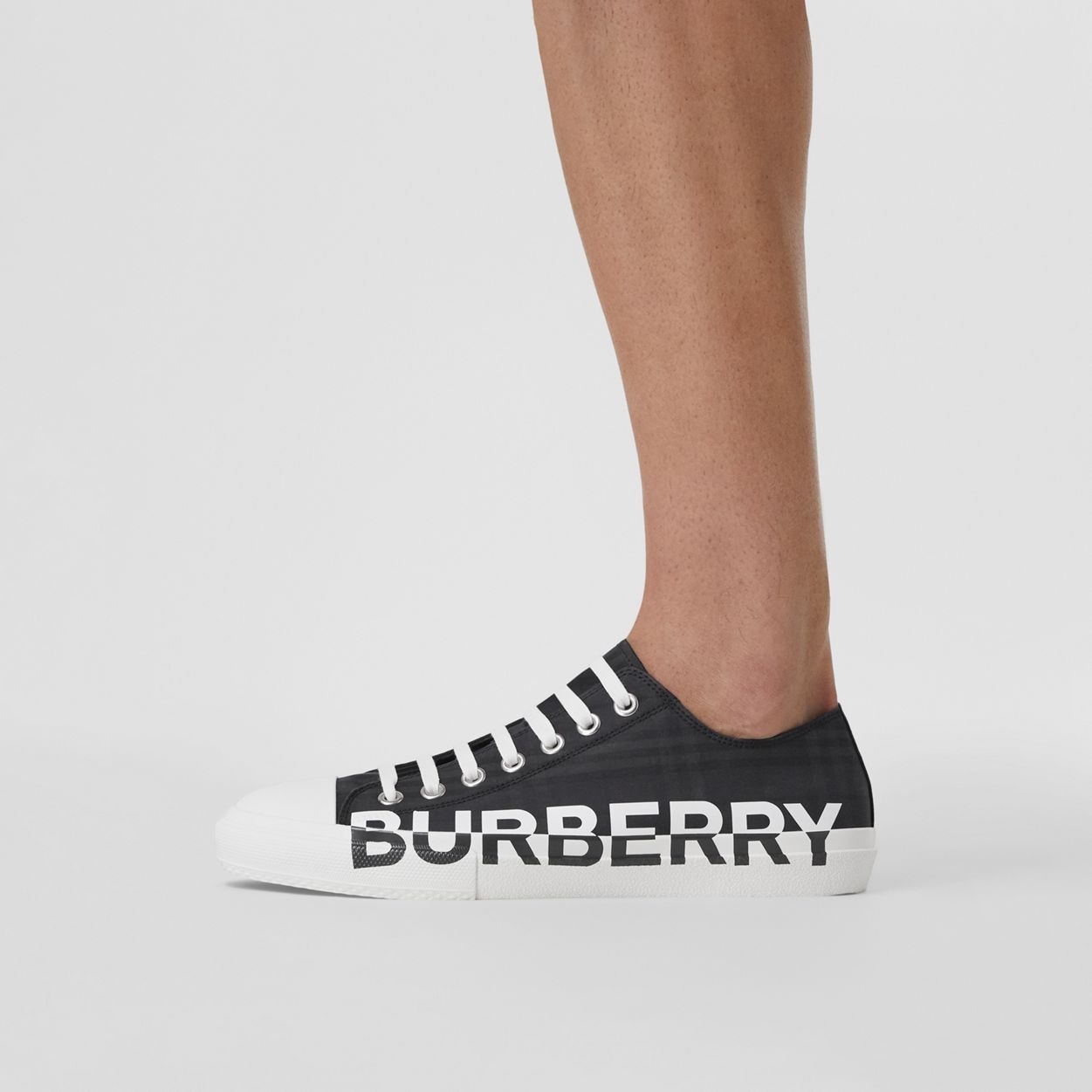Logo Print Check Cotton Sneakers - 4