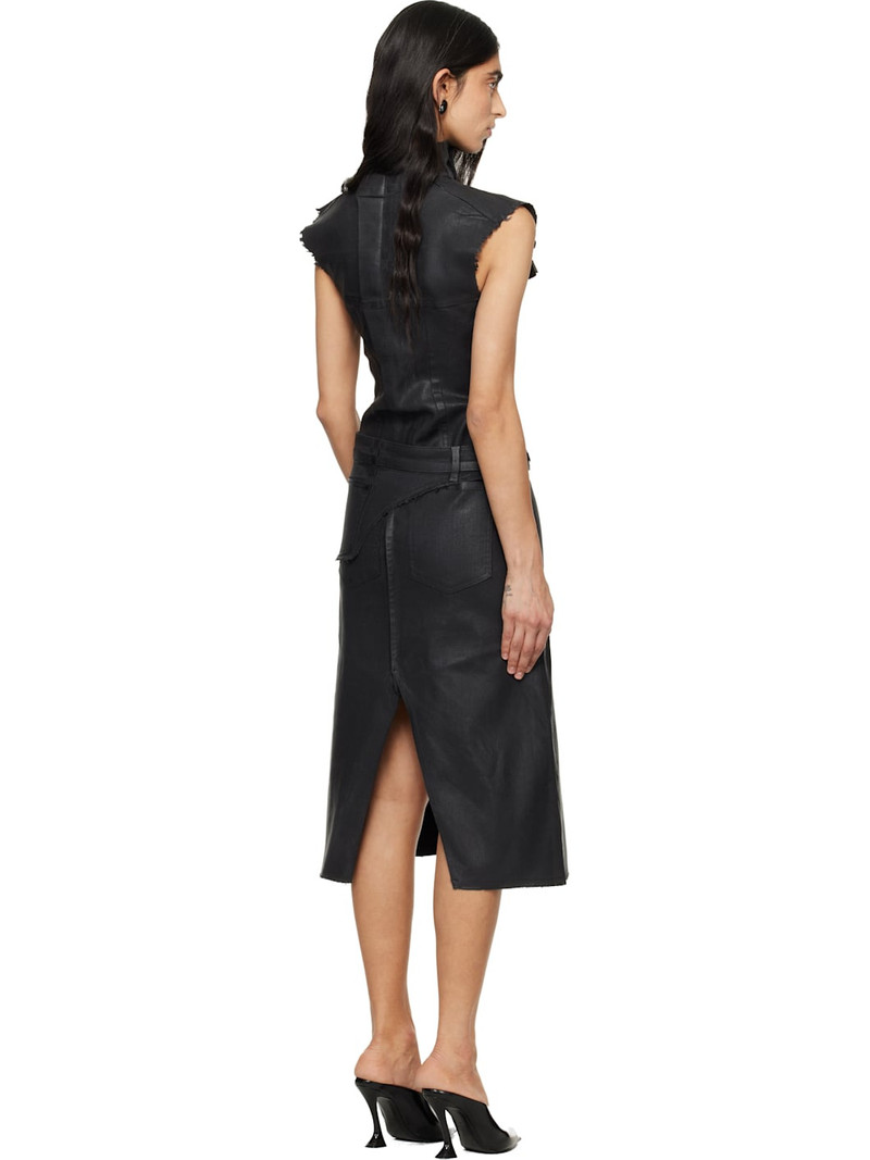 Black Glazed Denim Belted Midi Dress 3