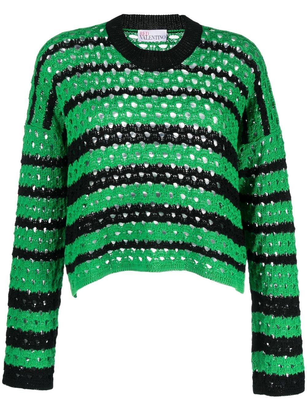 striped open-knit cotton jumper - 1