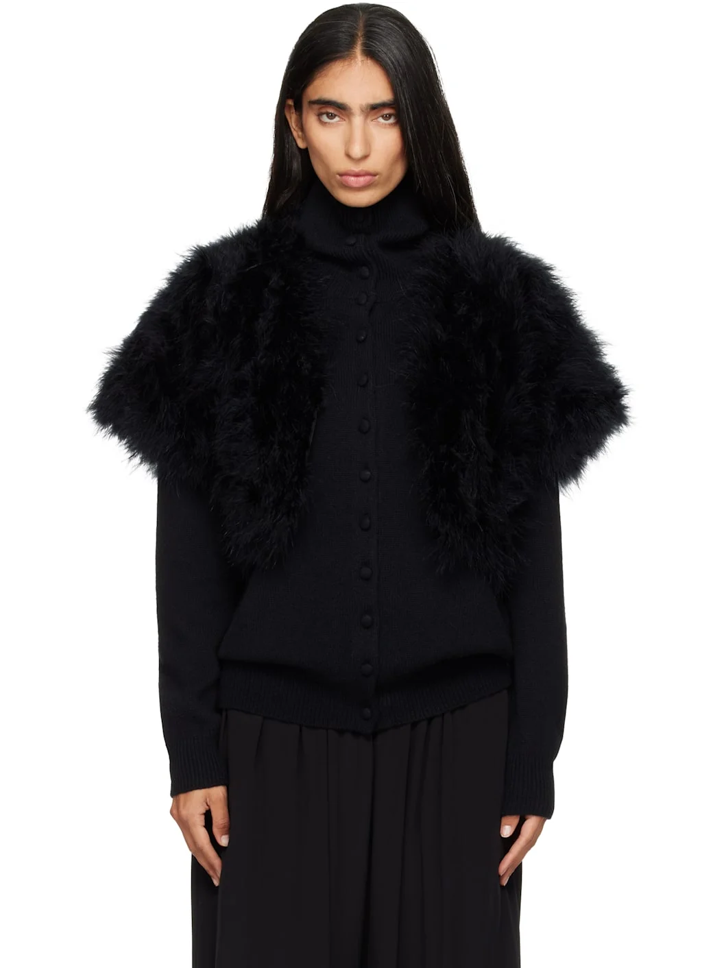 Black Turkey Feather Cape Jacket - 1