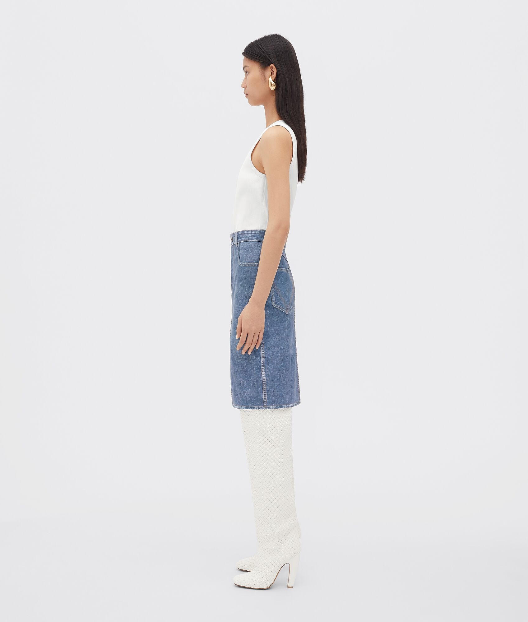 denim-effect printed leather skirt - 2