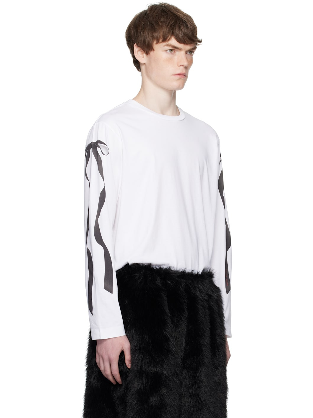 White Ribbon Bow Tail Long Sleeve T-shirt - 2