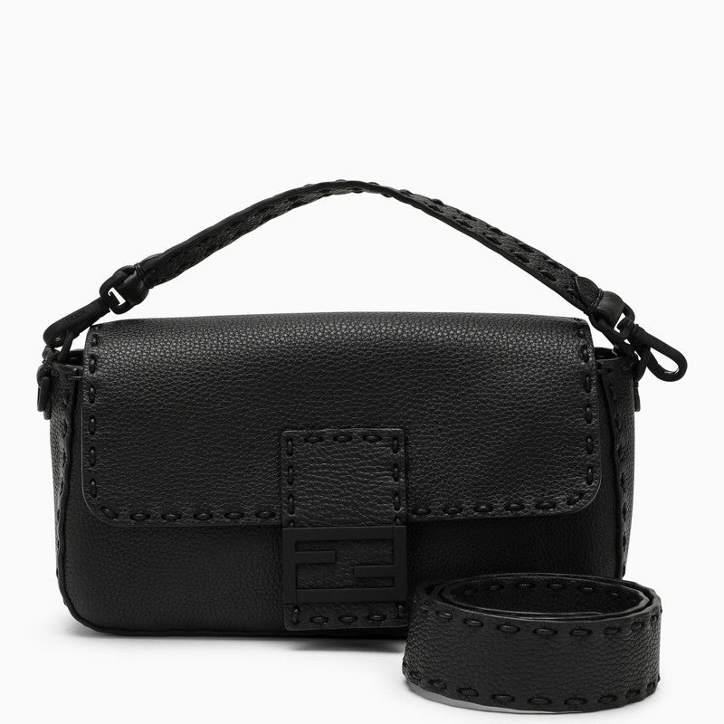 Fendi Black Grained Leather Baguette Bag - 1