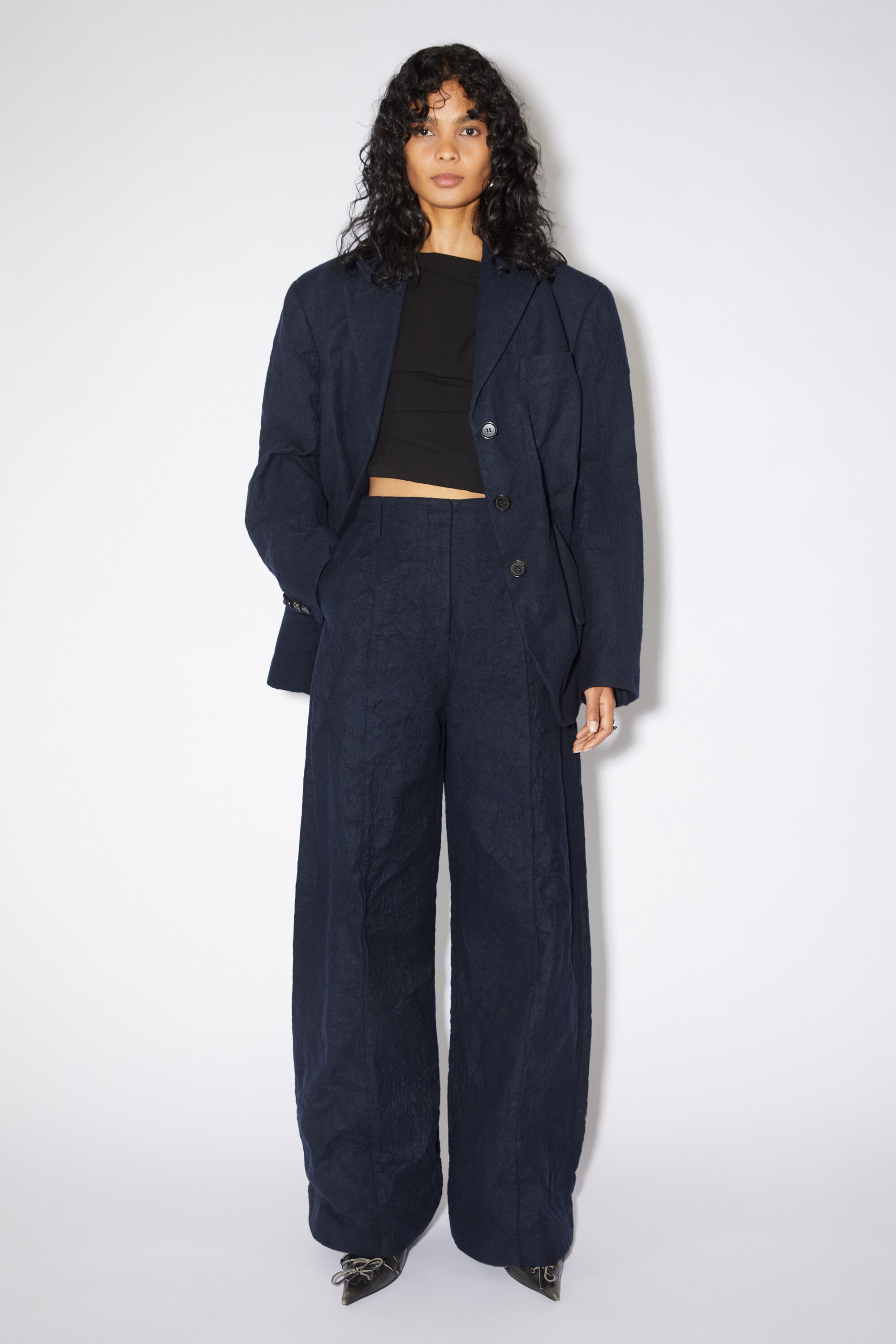 Tailored wool blend trousers - Navy blue - 2