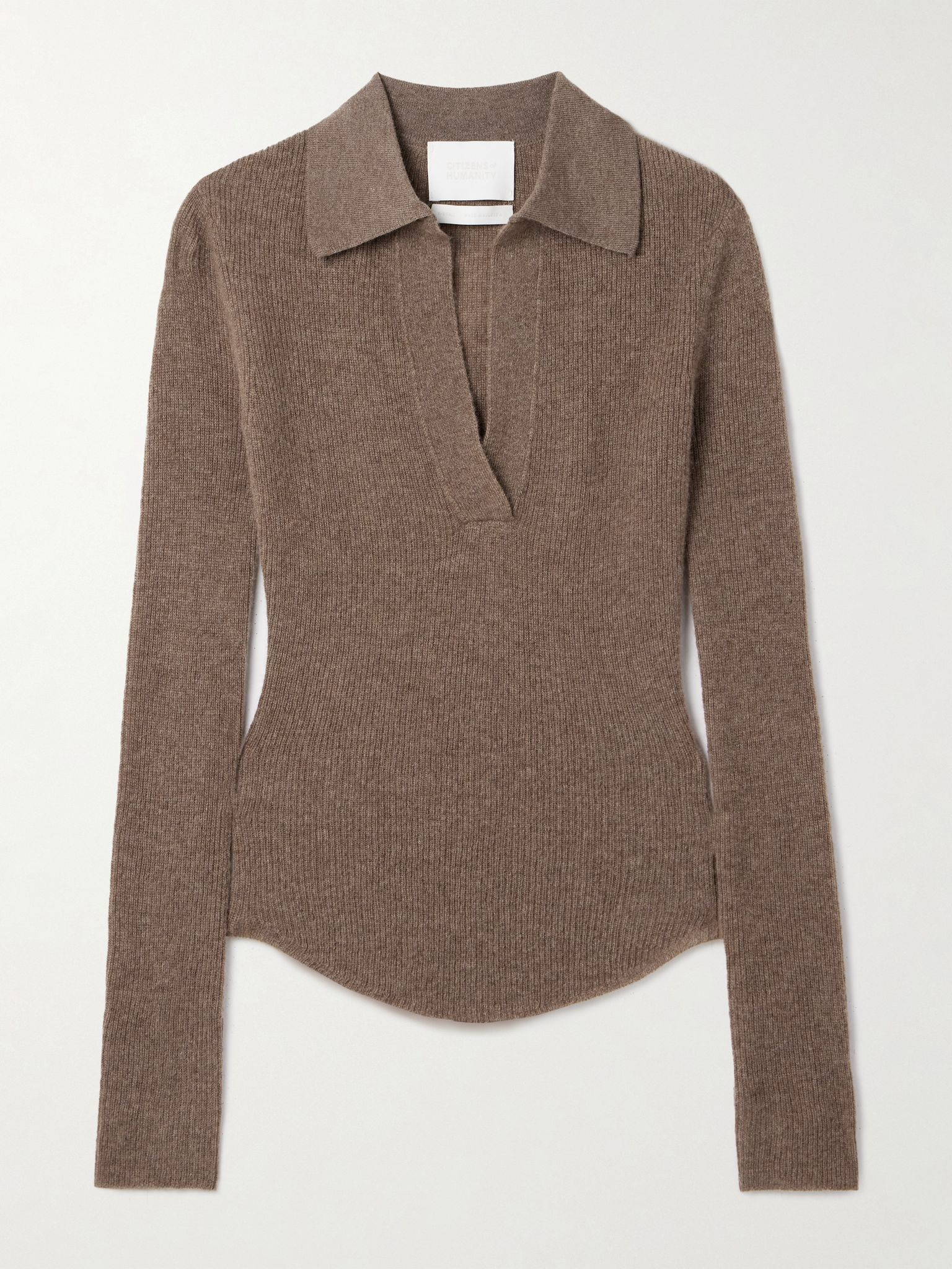 Simone ribbed wool and cashmere-blend polo sweater Brown - 1
