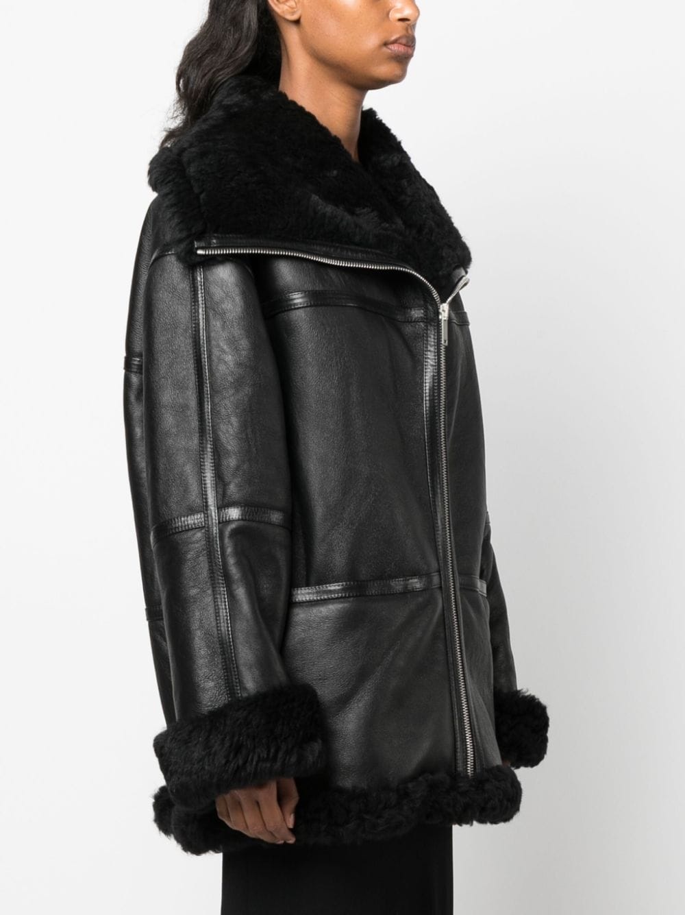 panelled zip-up leather jacket - 3
