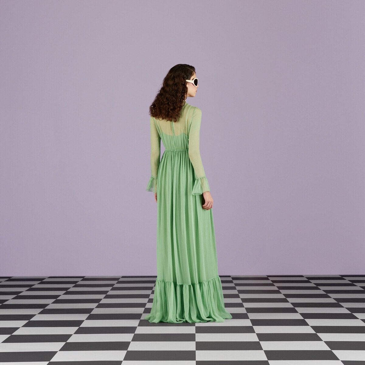 【送料&関税込】Gucci Silk Chiffon Dress Gucci Green Silk Chiffon Gown Dress - With Tags- RRP$6,500