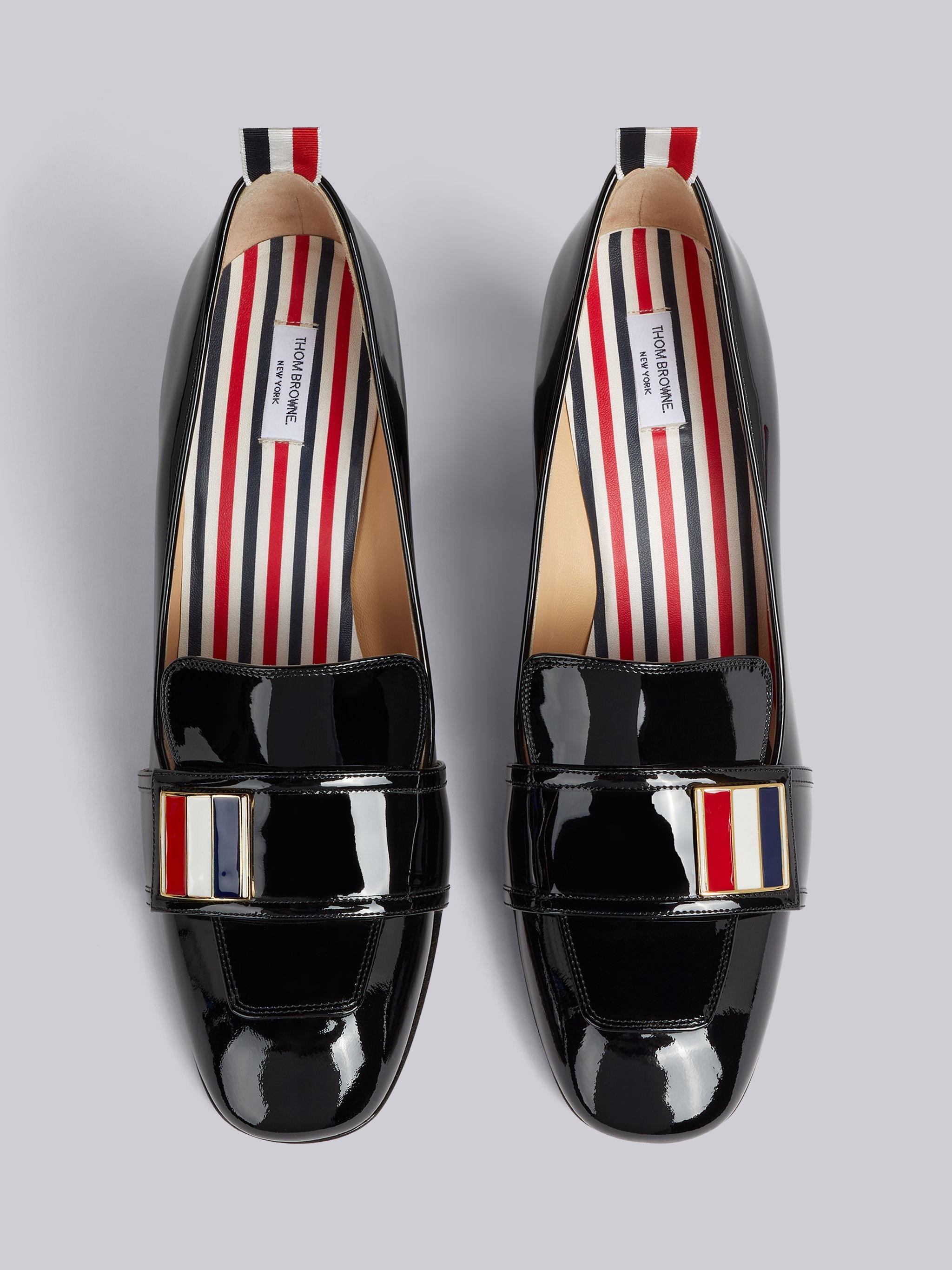 Black Soft Patent Leather Striped Enamel Strap Detail Block Heel Loafer - 4