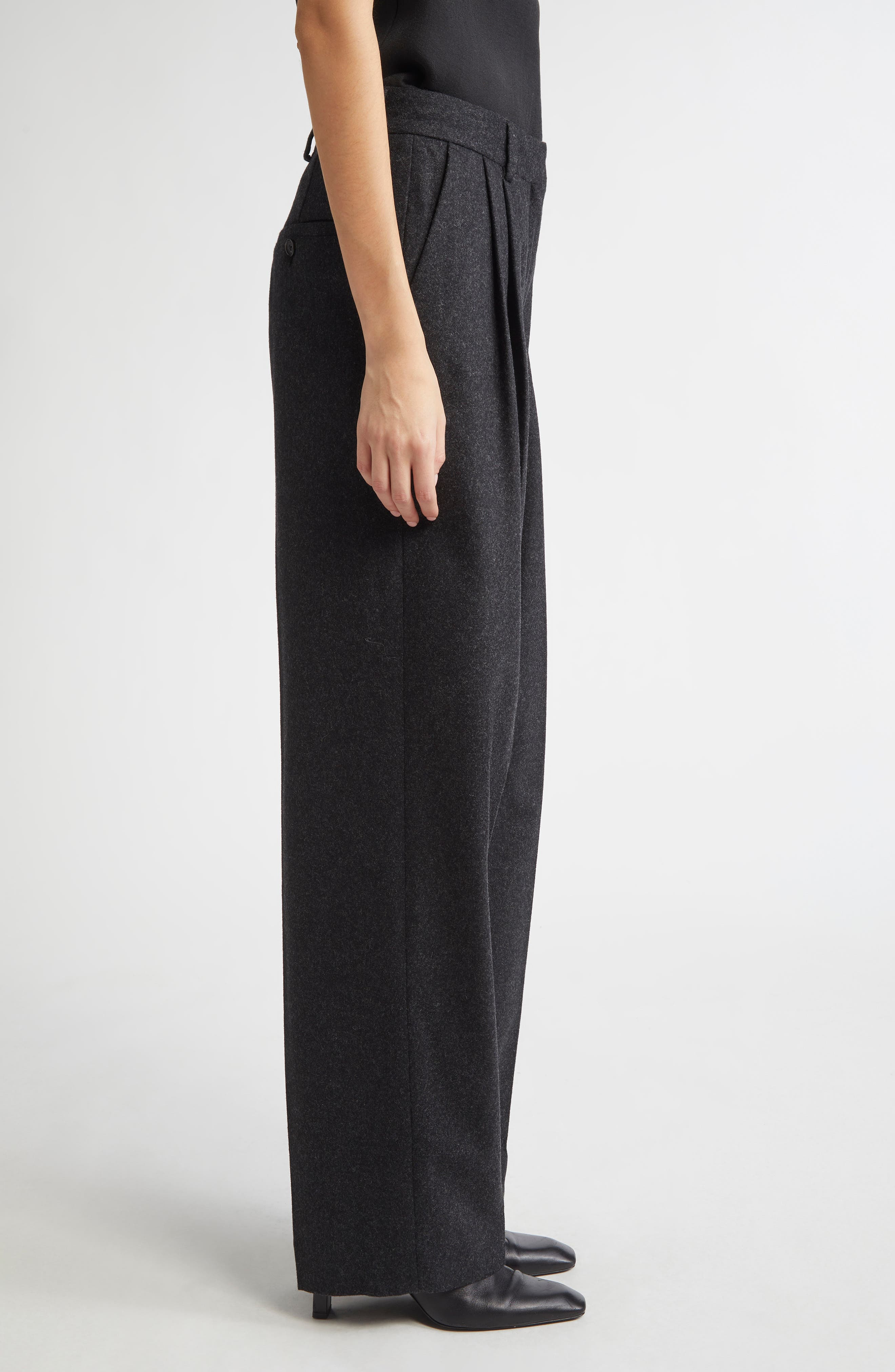 TOTEME Fluid Pleated Trousers in Mid Grey Melange at Nordstrom - 4