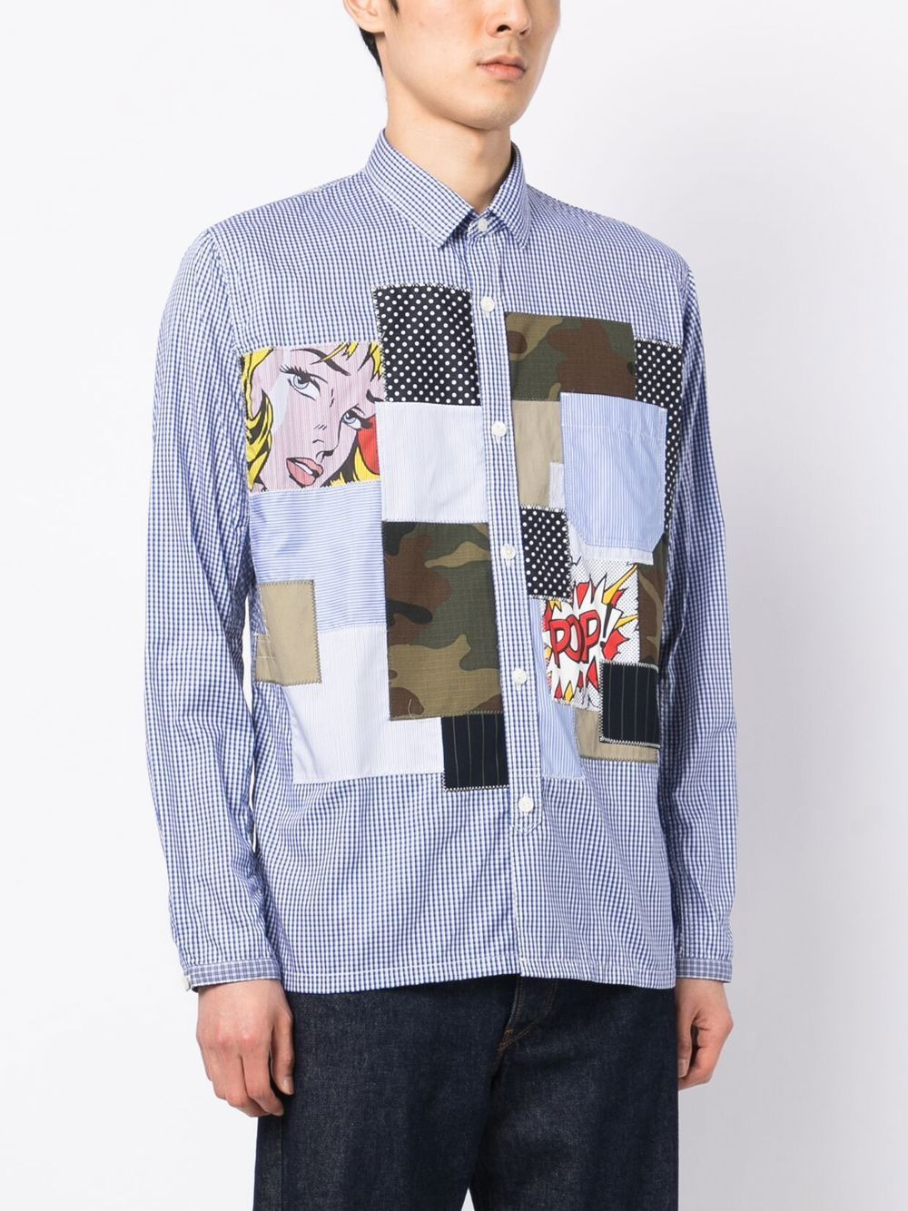 checked pop art patchwork shirt - 3