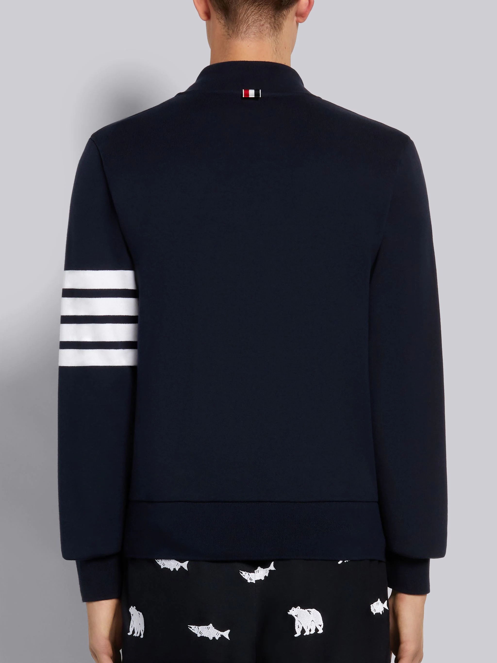 Navy Loopback Terry Engineered 4-Bar Bomber Jacket - 3