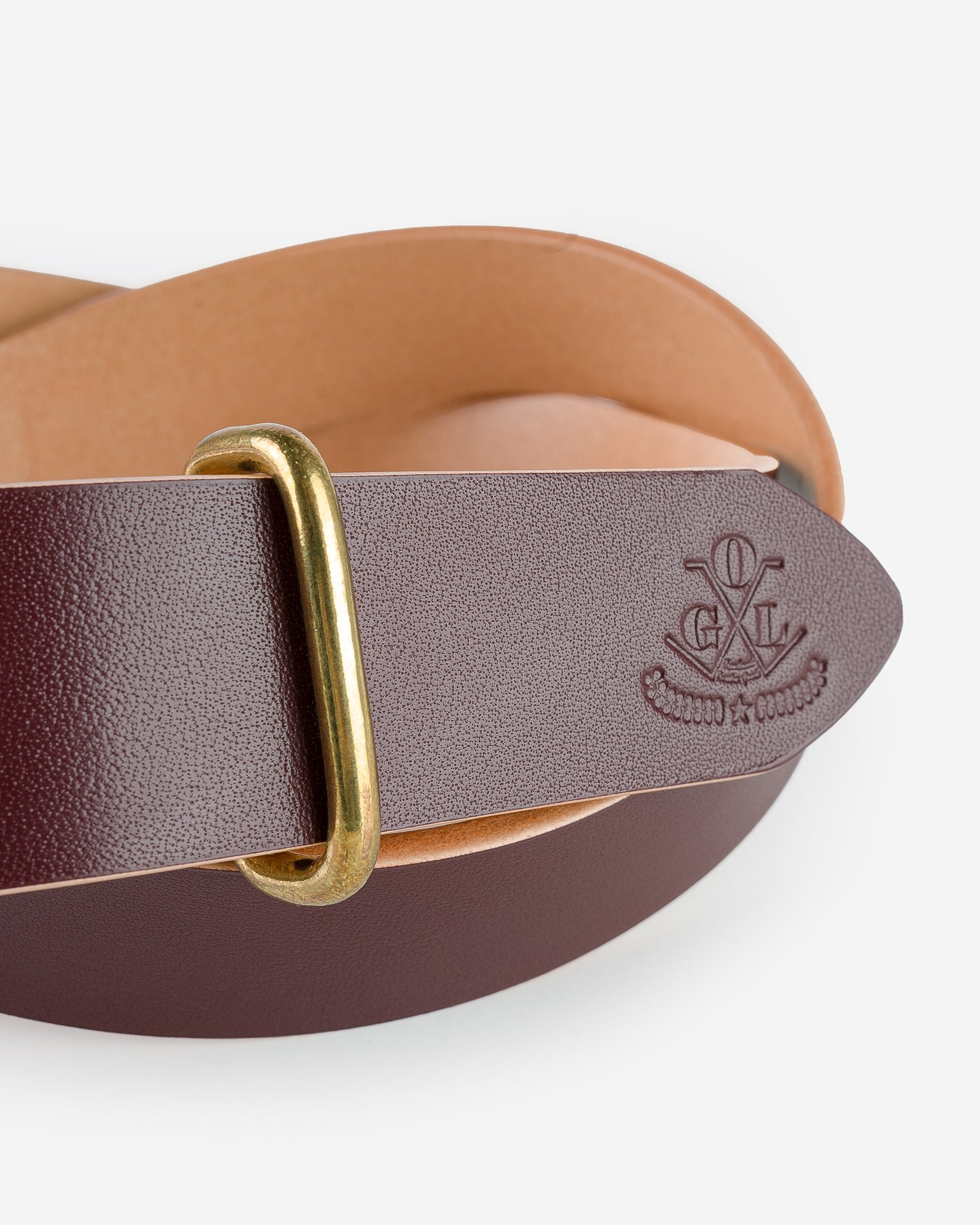 OGL-BELT-ROLL-BRN OGL Single Prong Brass Roller Buckle Leather Belt - Hand Dyed Brown - 2