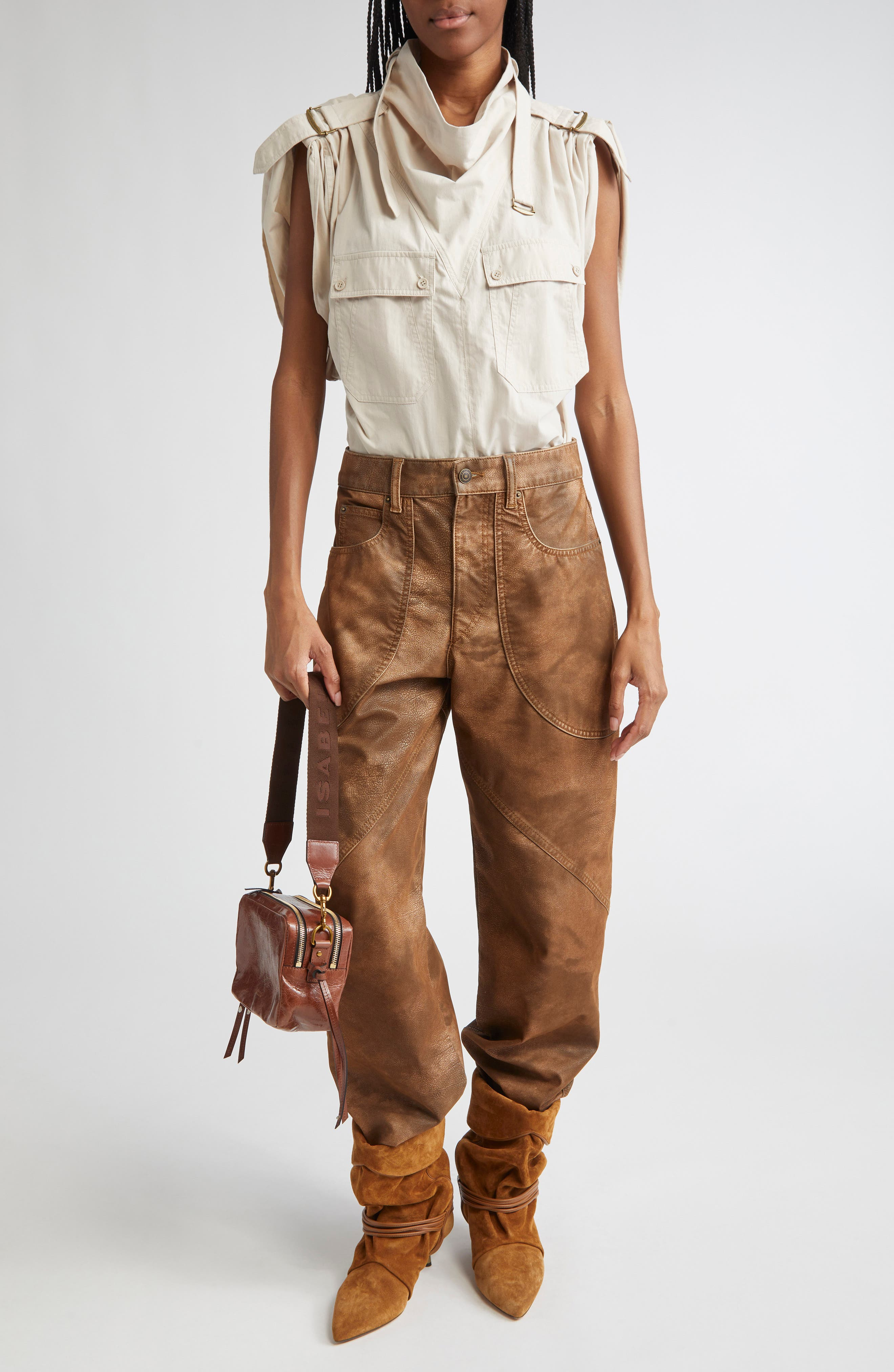 Isabel Marant Étoile Kelvina Faux Leather Pants in Tabacco at Nordstrom - 2