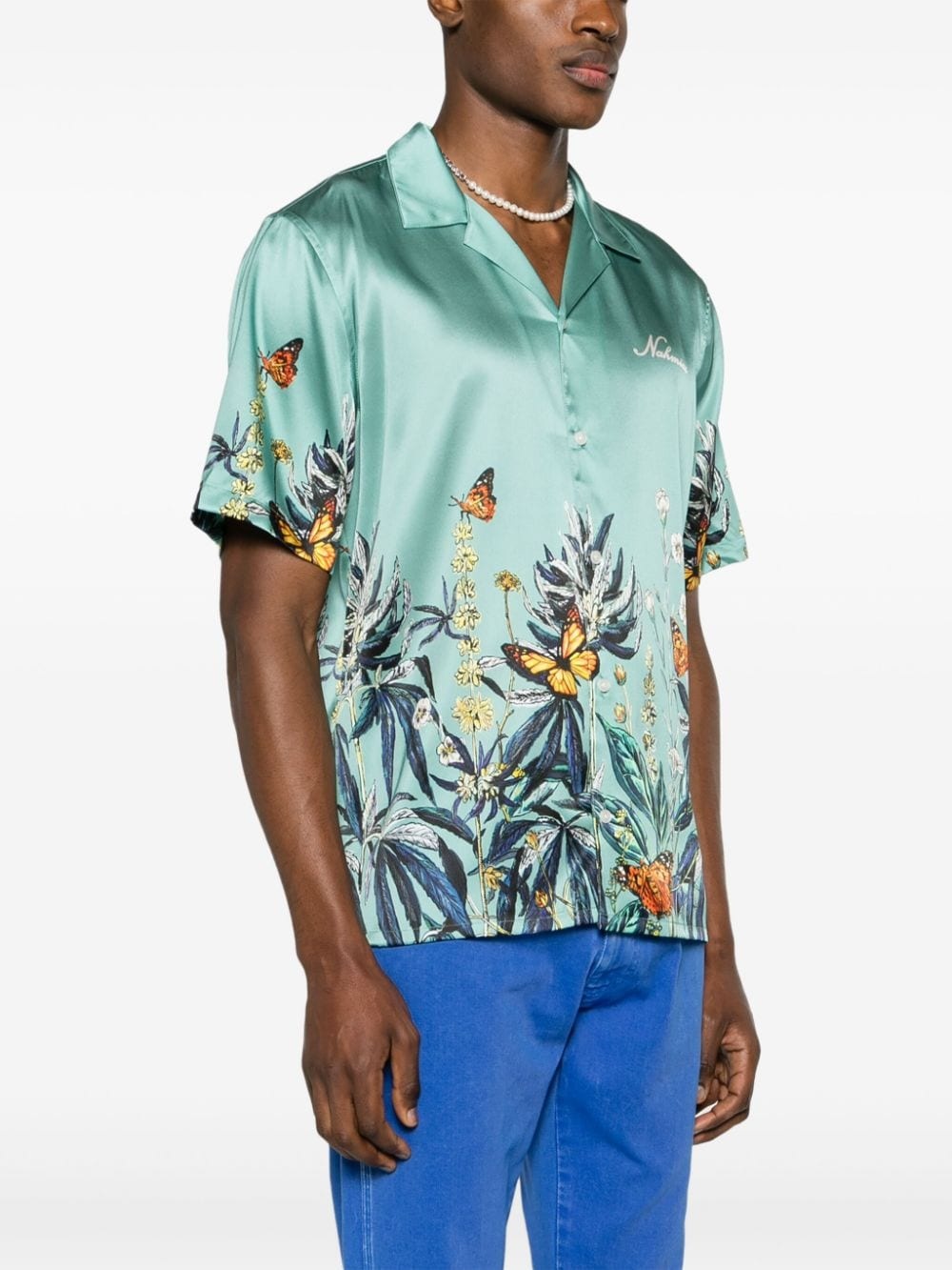 Botanical camp-collar satin shirt - 3