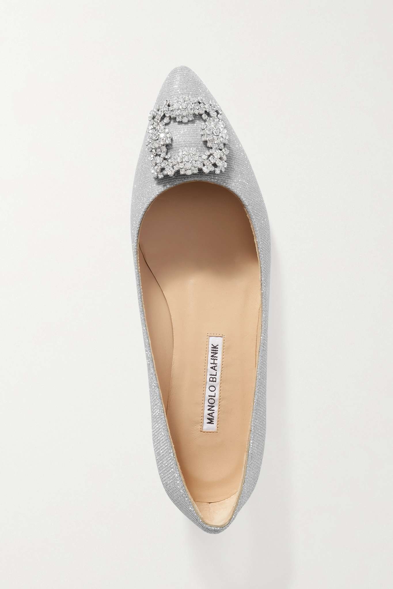 Hangisi crystal-embellished satin point-toe flats - 5