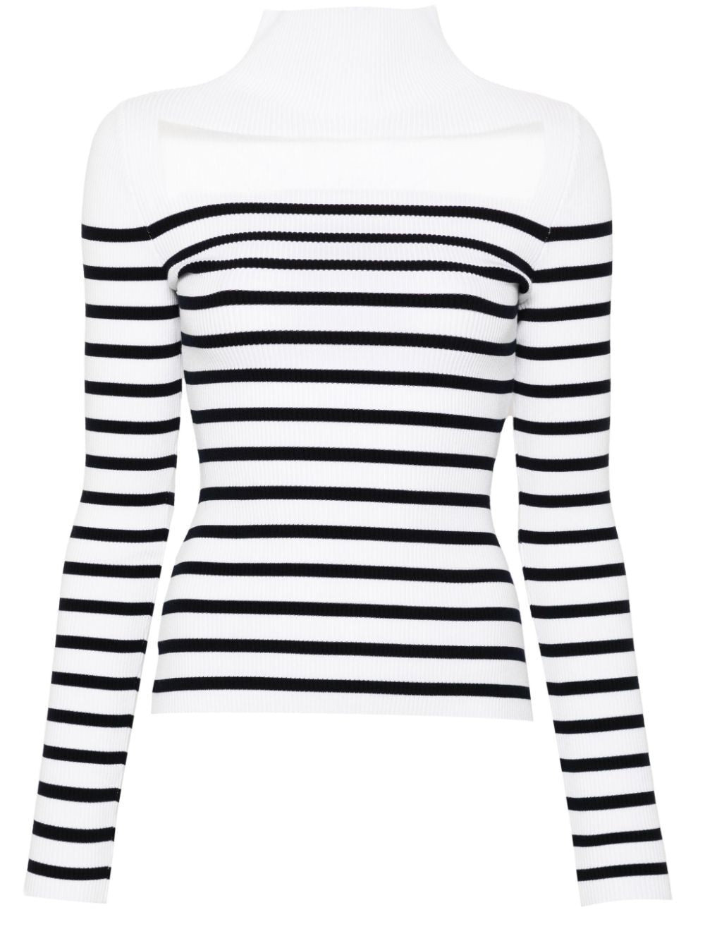 Jean Paul Gaultier Women Ribbed Mariniere Pullover With Transparent Window Detail - 4