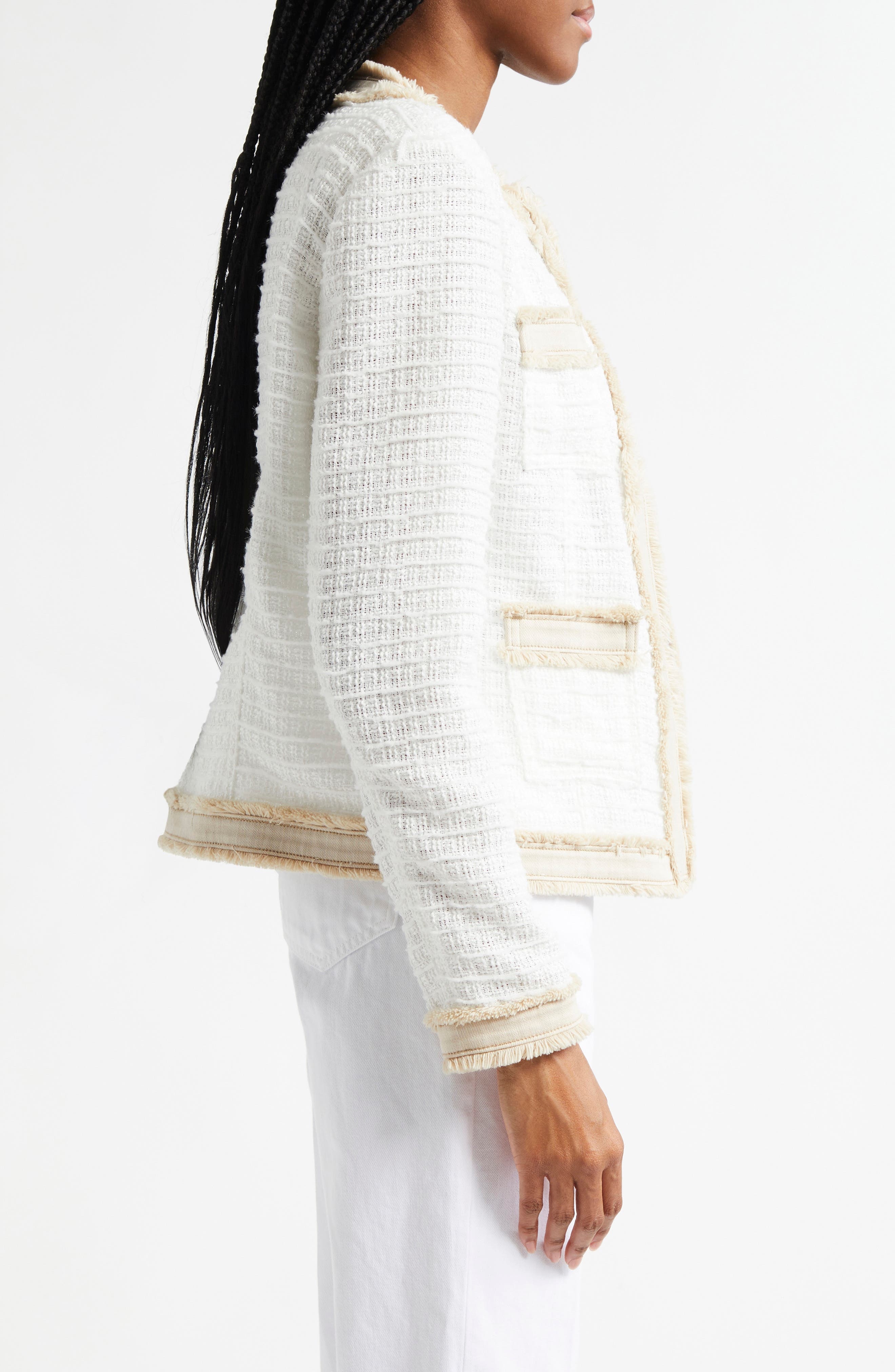L'AGENCE Agnes Tweed Jacket in Blanc/Biscuit at Nordstrom - 3