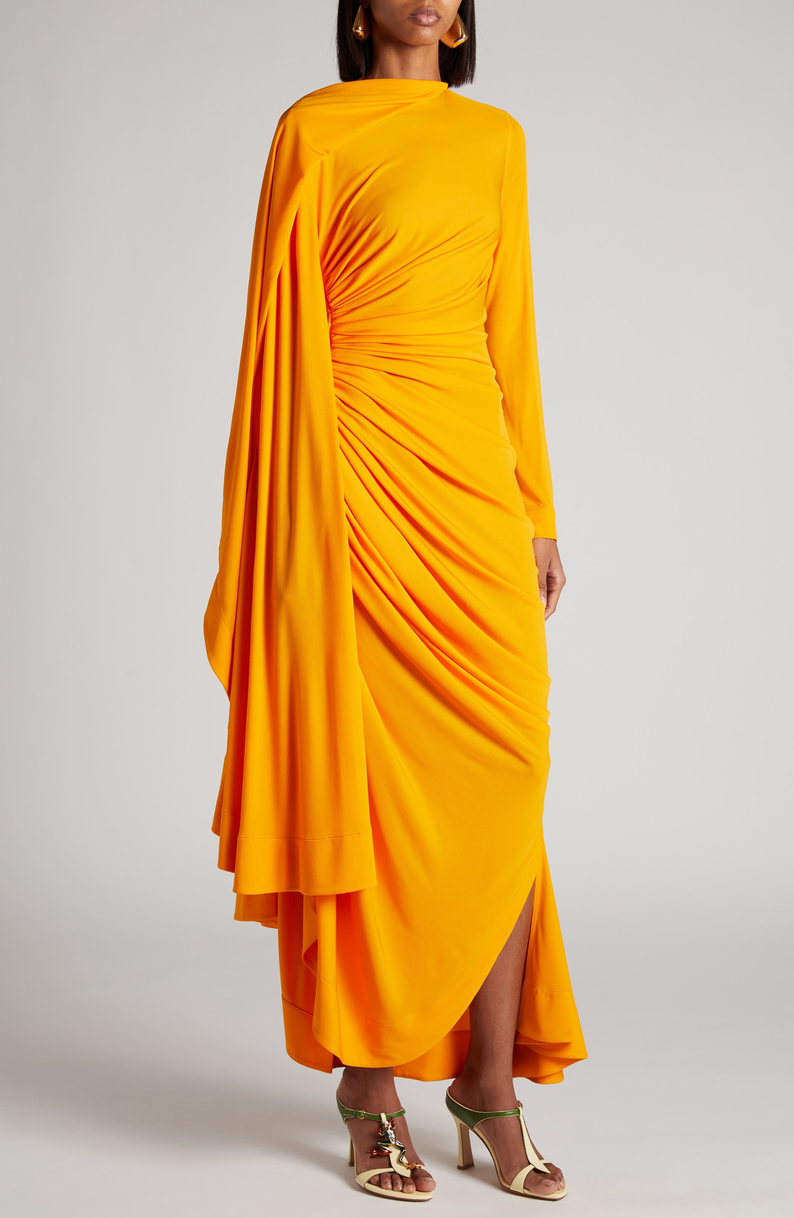 Bottega Veneta Asymmetric Draped Jersey Maxi Dress in 7274 Mandarin at Nordstrom - 4