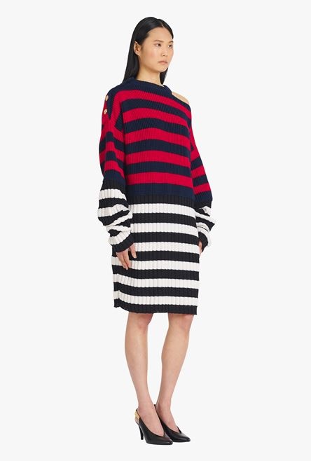 Red and black striped wool dress - 7