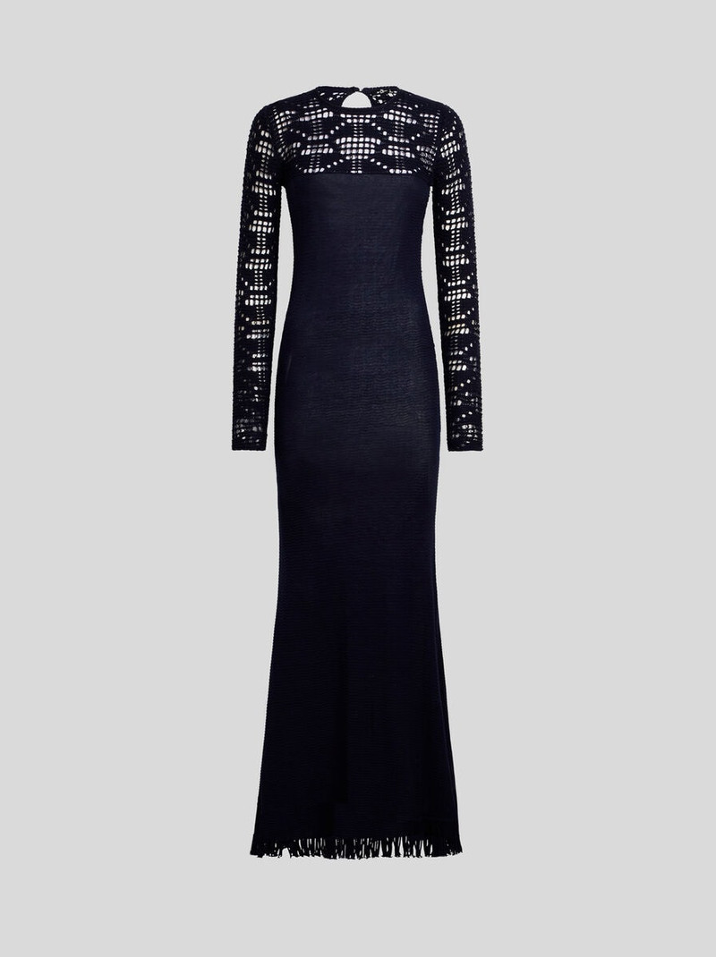LONG COTTON DRESS WITH CROCHET-EFFECT INSERT 1