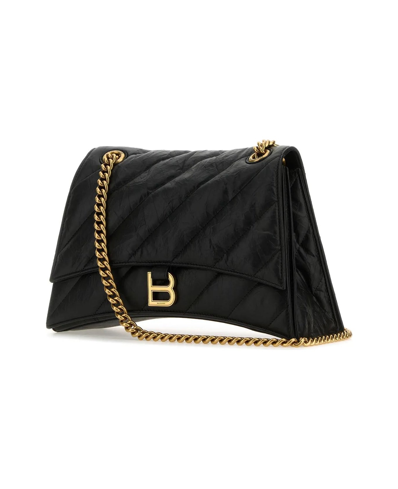Black Leather Medium Crush Shoulder Bag - 2