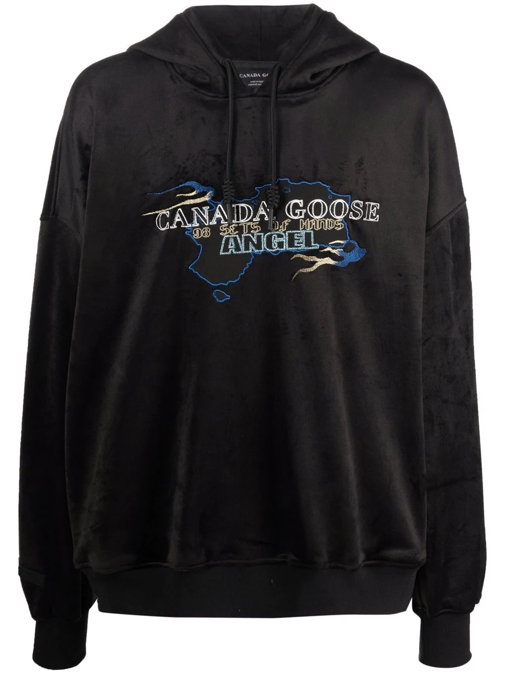 logo-embroidered velvet hoodie - 1