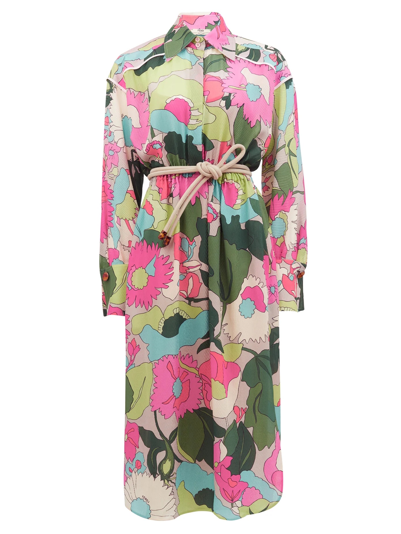 Windflower floral-print crinckled silk shirt dress - 1