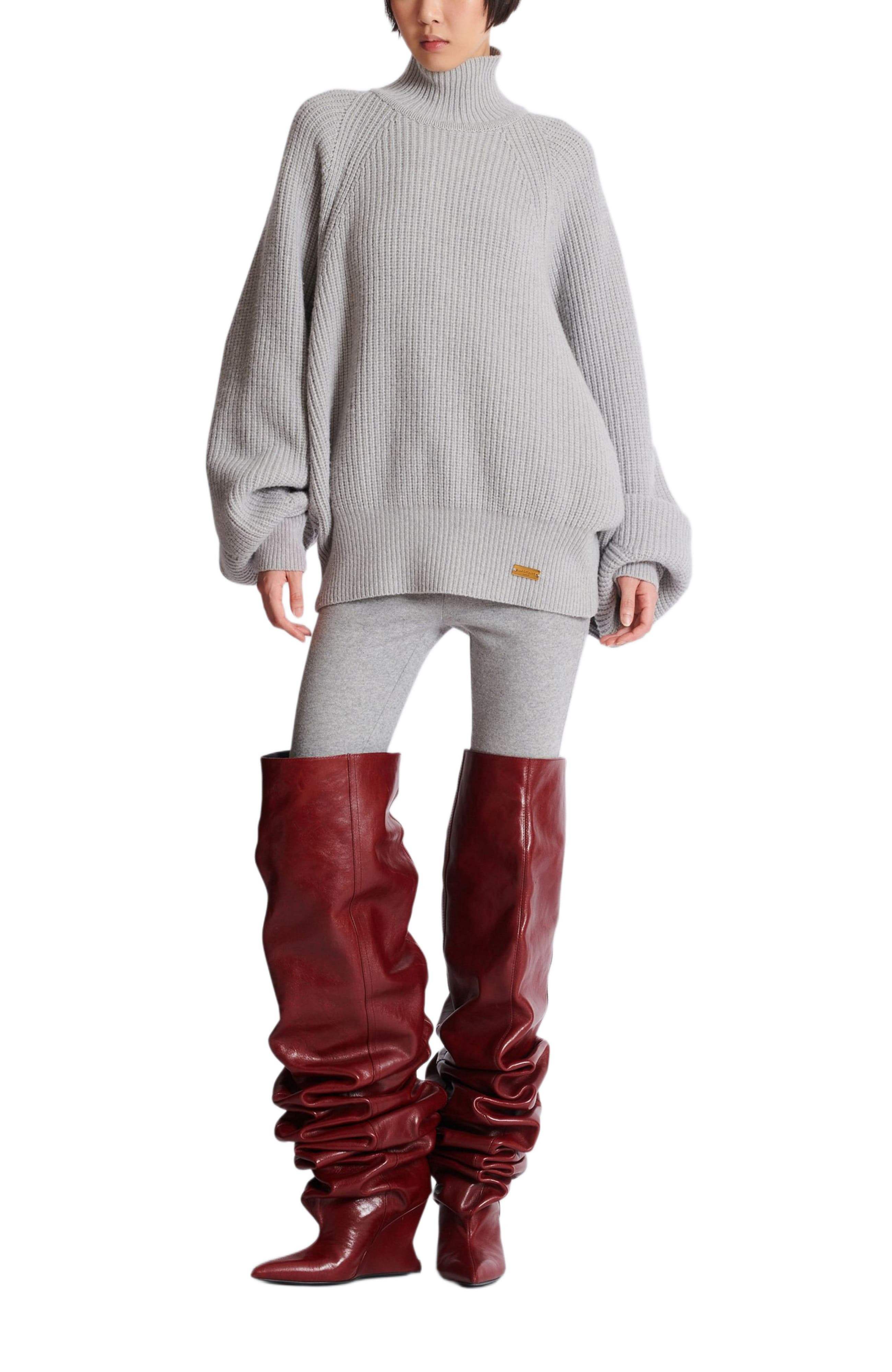 Balmain High-Neck Ribbed Knit Jumper in Grey at Nordstrom - 2