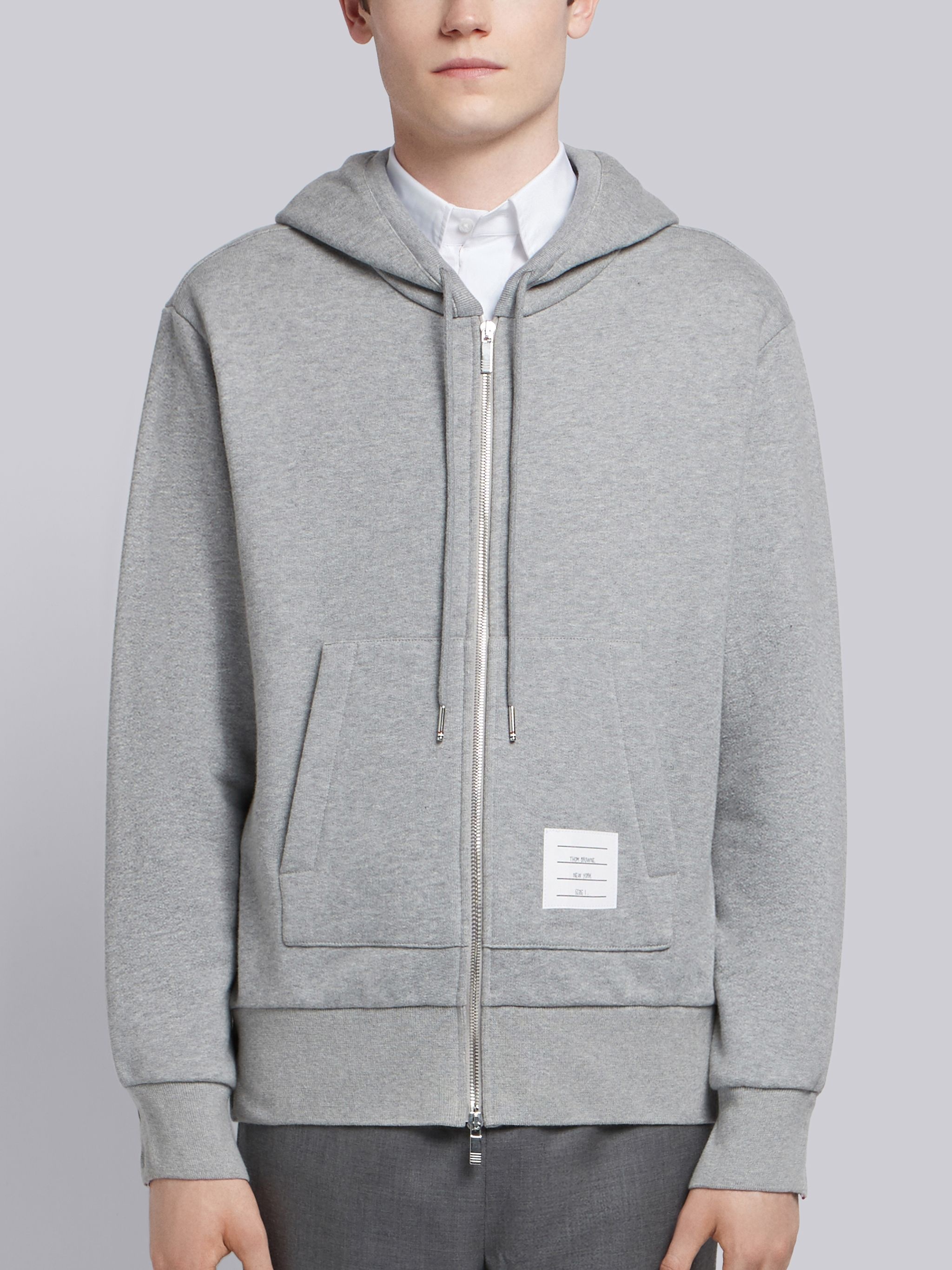 Light Grey Cotton Loopback Center Back Stripe Zip-up Hoodie - 1