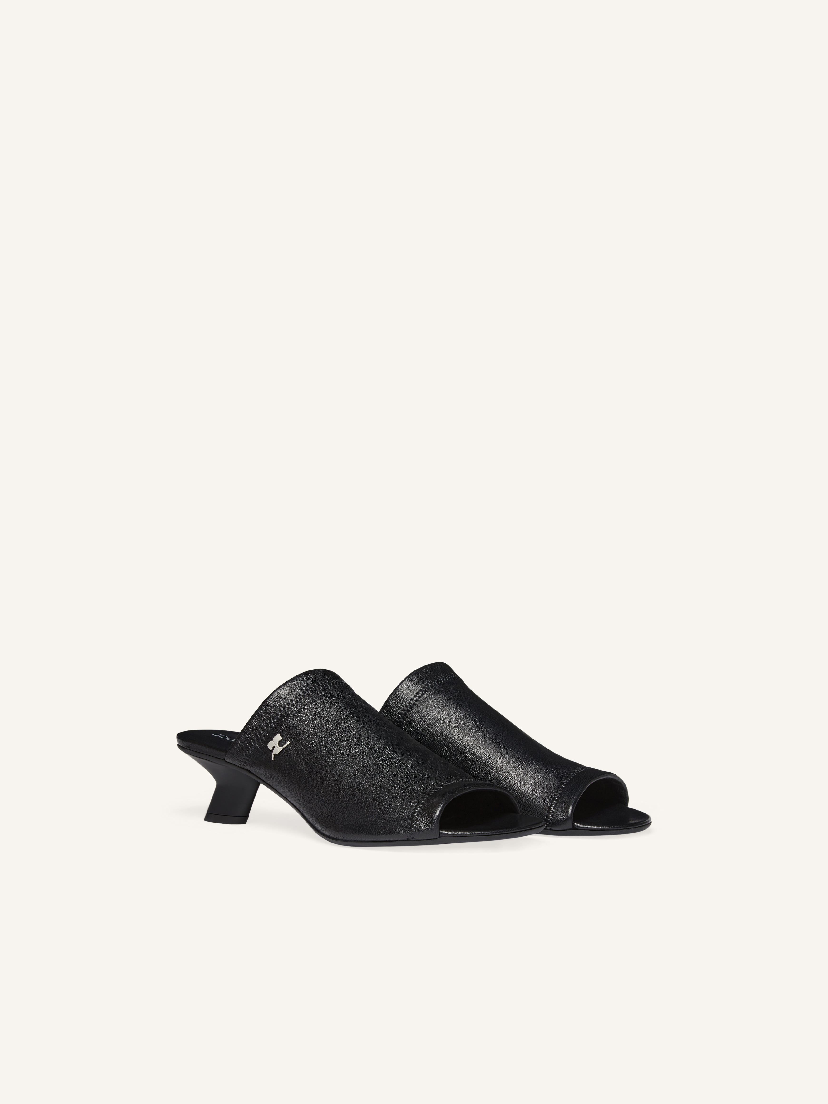 WET STRETCH LEATHER HEELED MULES - 2