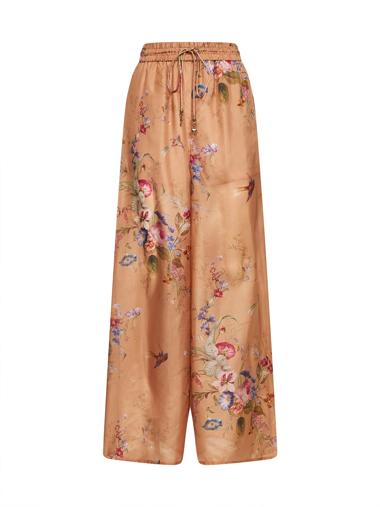 Floral-print beige silk habotai Patience trousers - 1