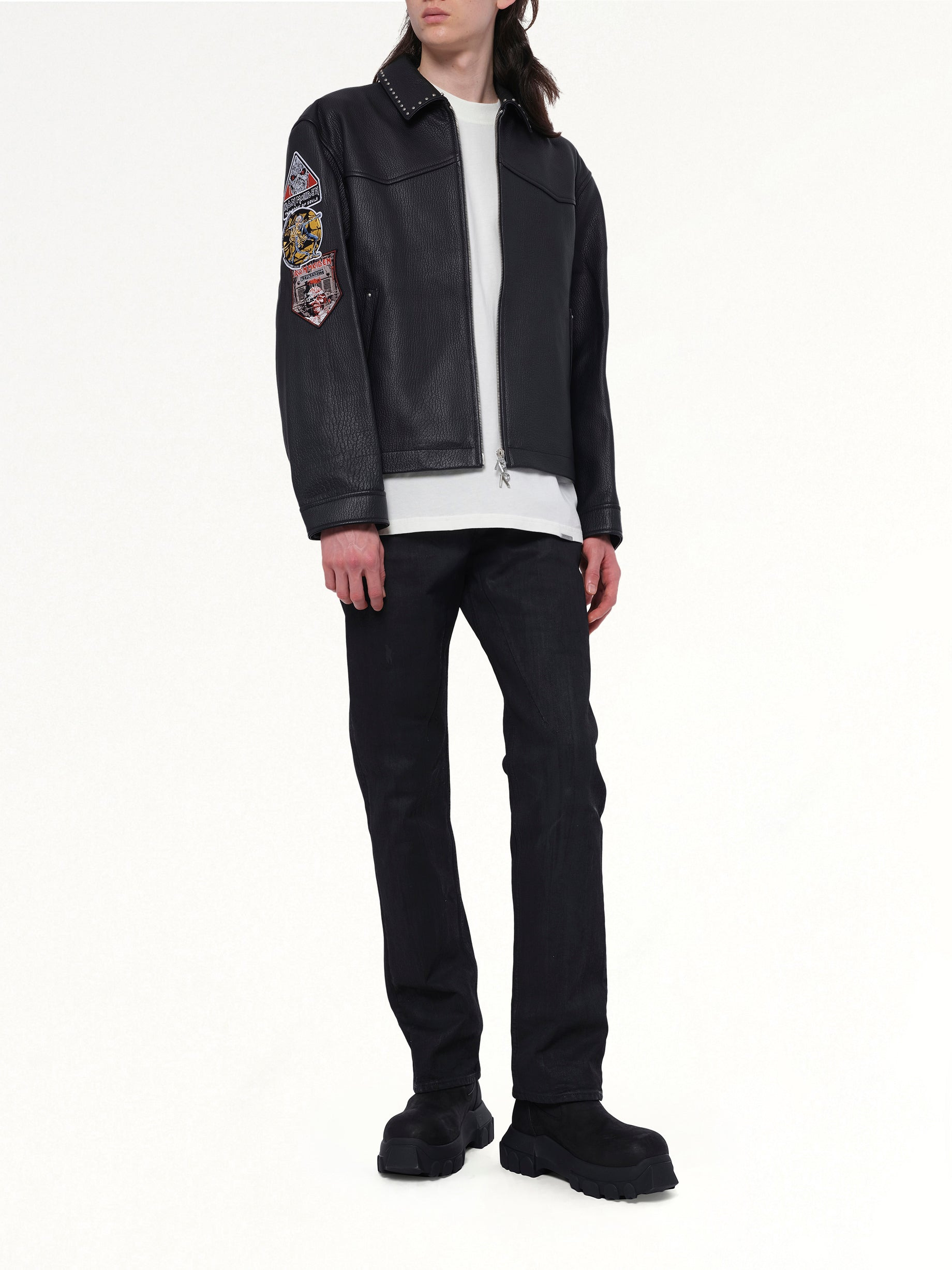 Iron Maiden Trooper Leather Jacket in Jet Black - 4