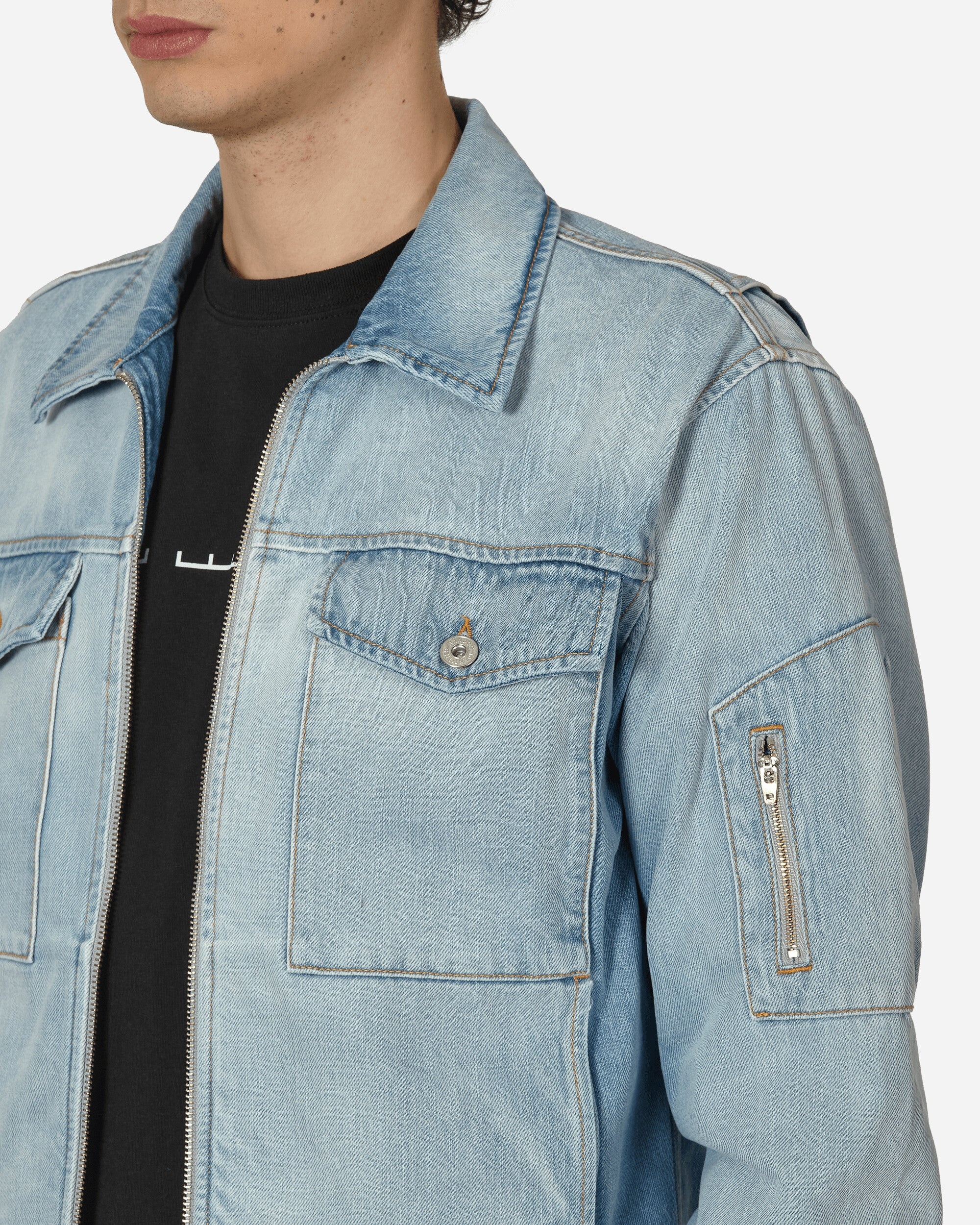 Zipped Denim Jacket Blue - 5