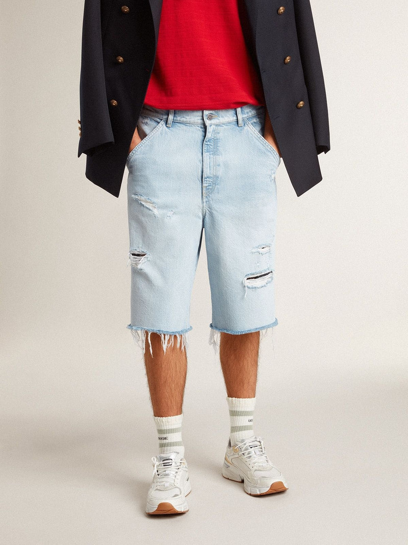 Golden Goose Men's denim Bermuda shorts with lived-in effect outlook