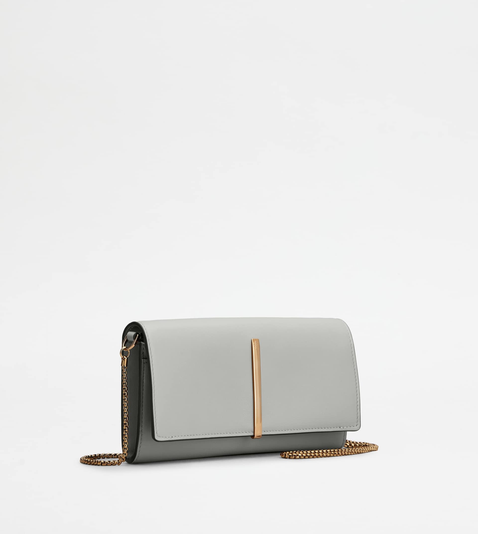 WALLET IN LEATHER WITH SHOULDER STRAP - GREY - 2