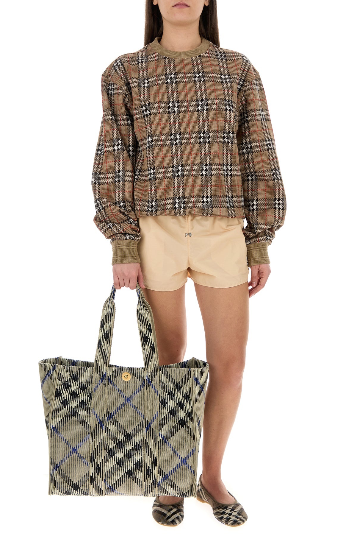 Embroidered canvas medium Check shopping bag - 5