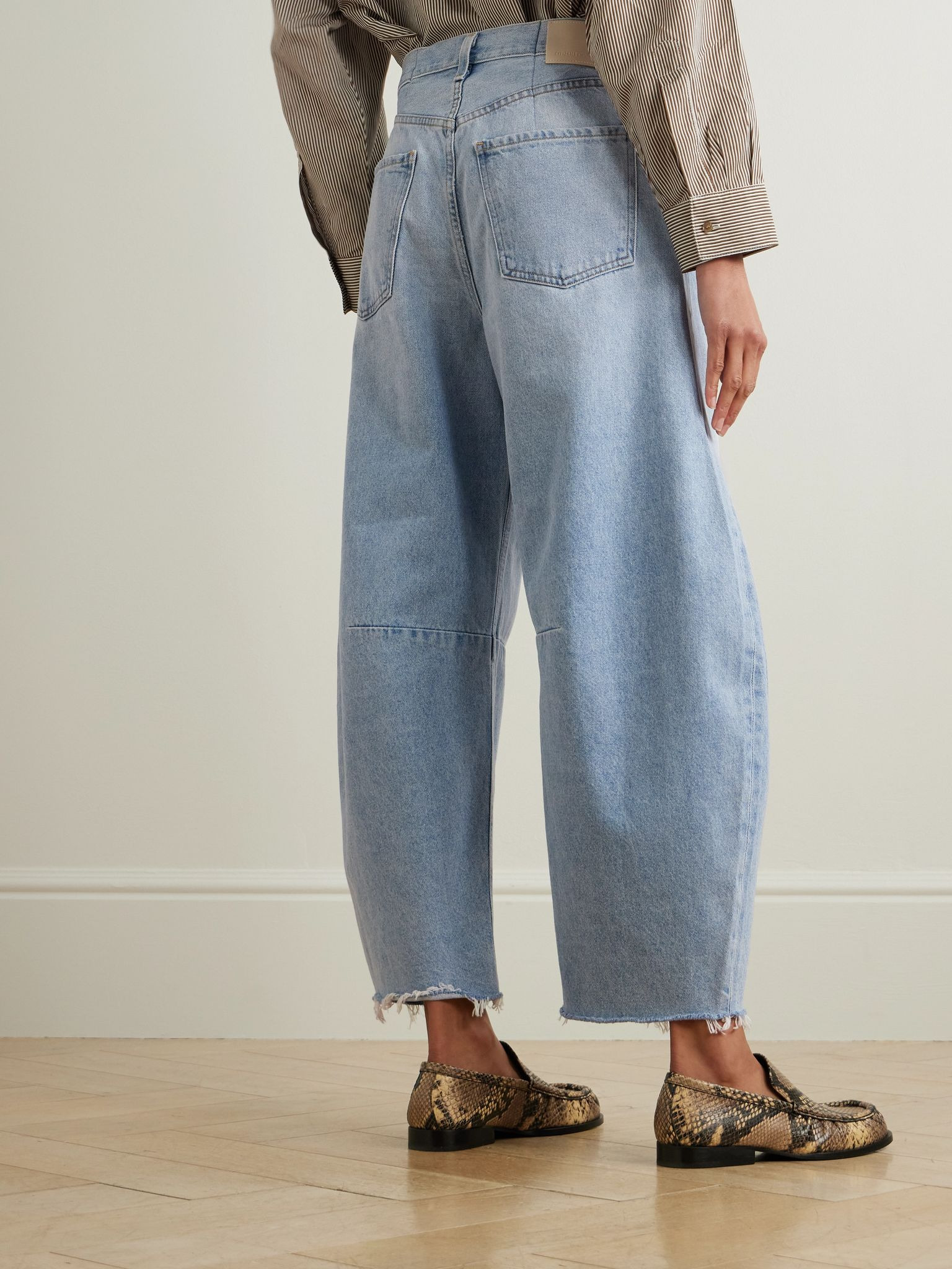 Horseshoe frayed high-rise wide-leg jeans Light denim - 4