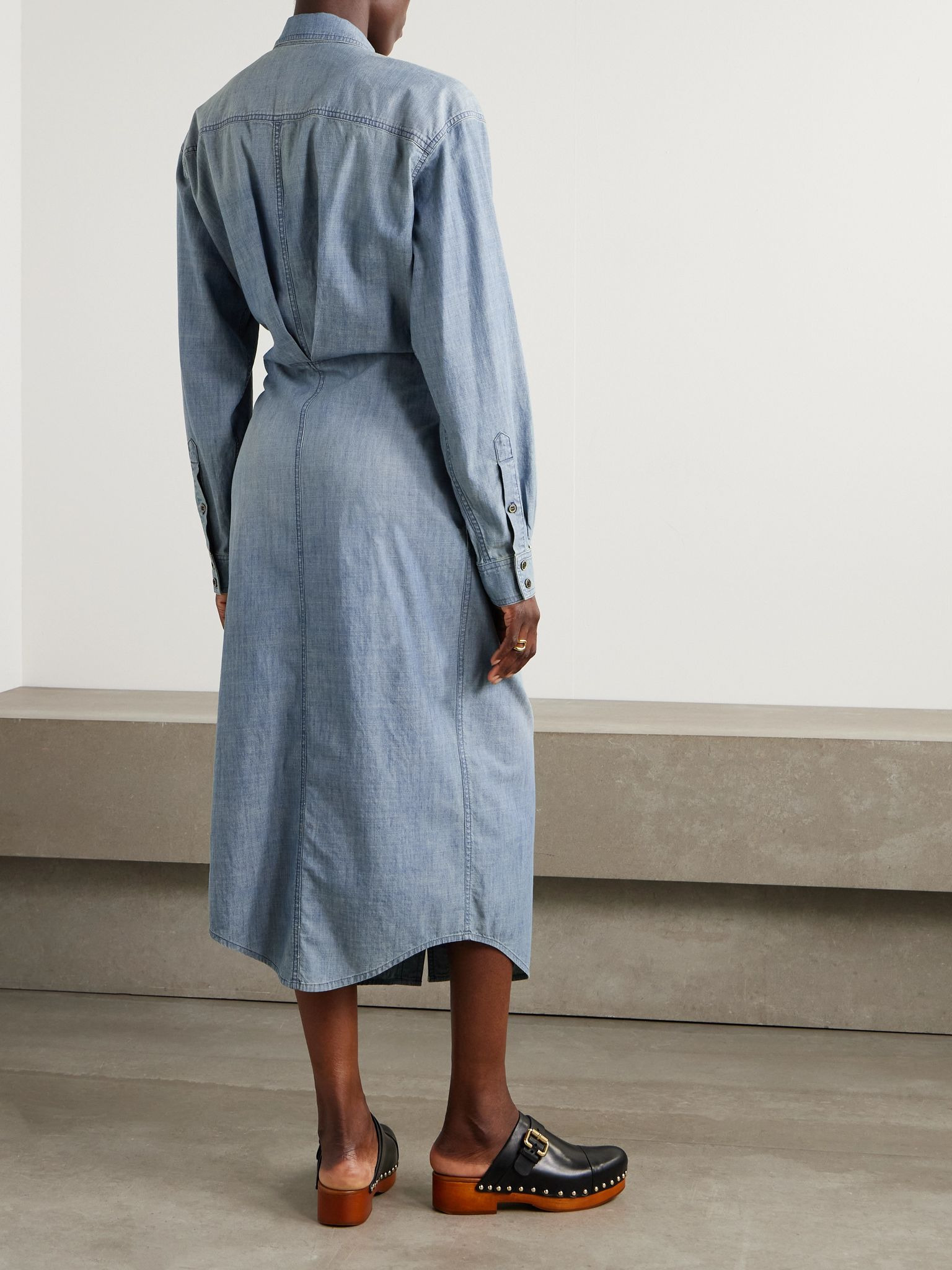 Nolwen cotton-chambray midi shirt dress Blue - 4
