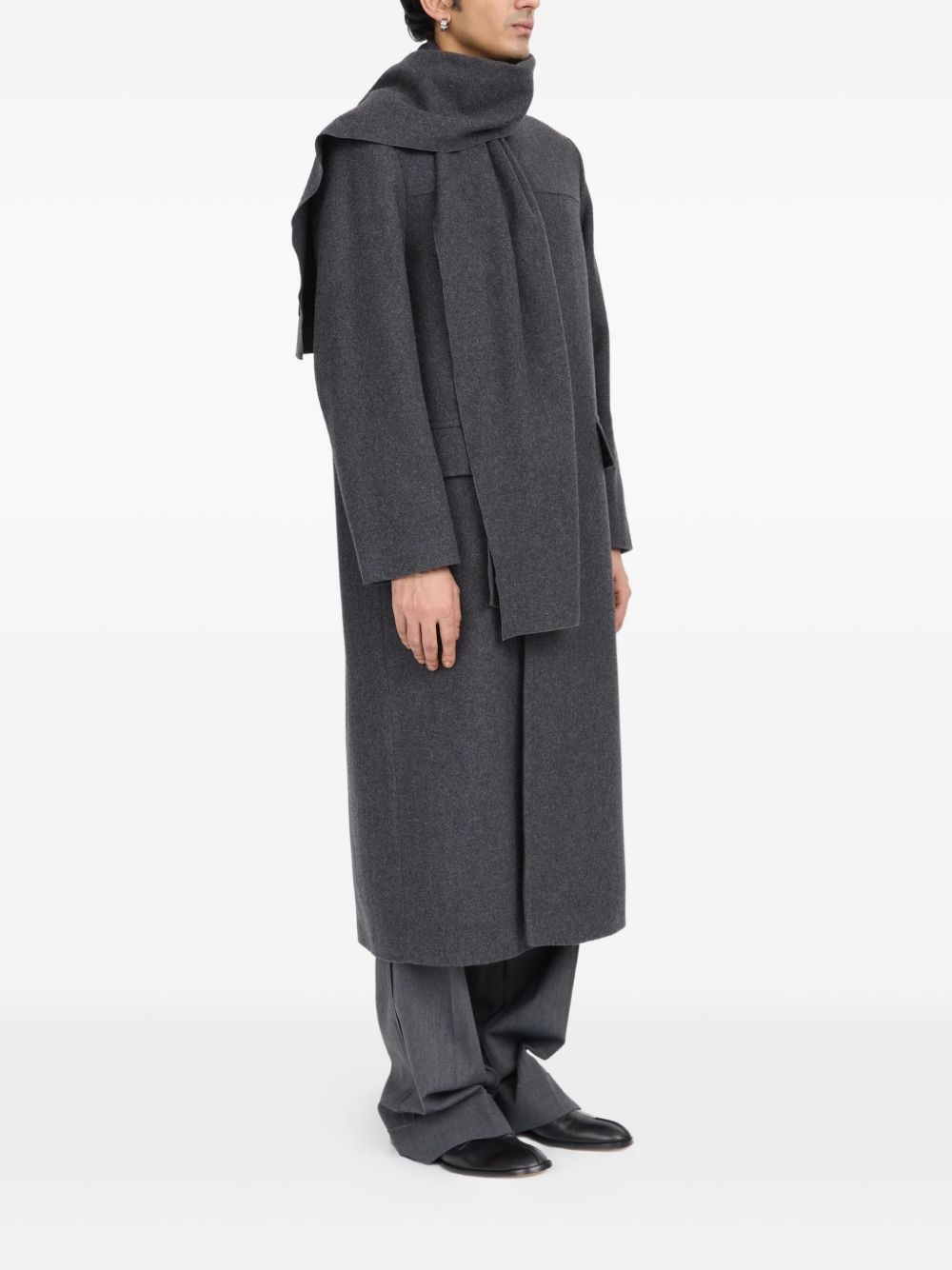 scarf-detail longline coat - 3