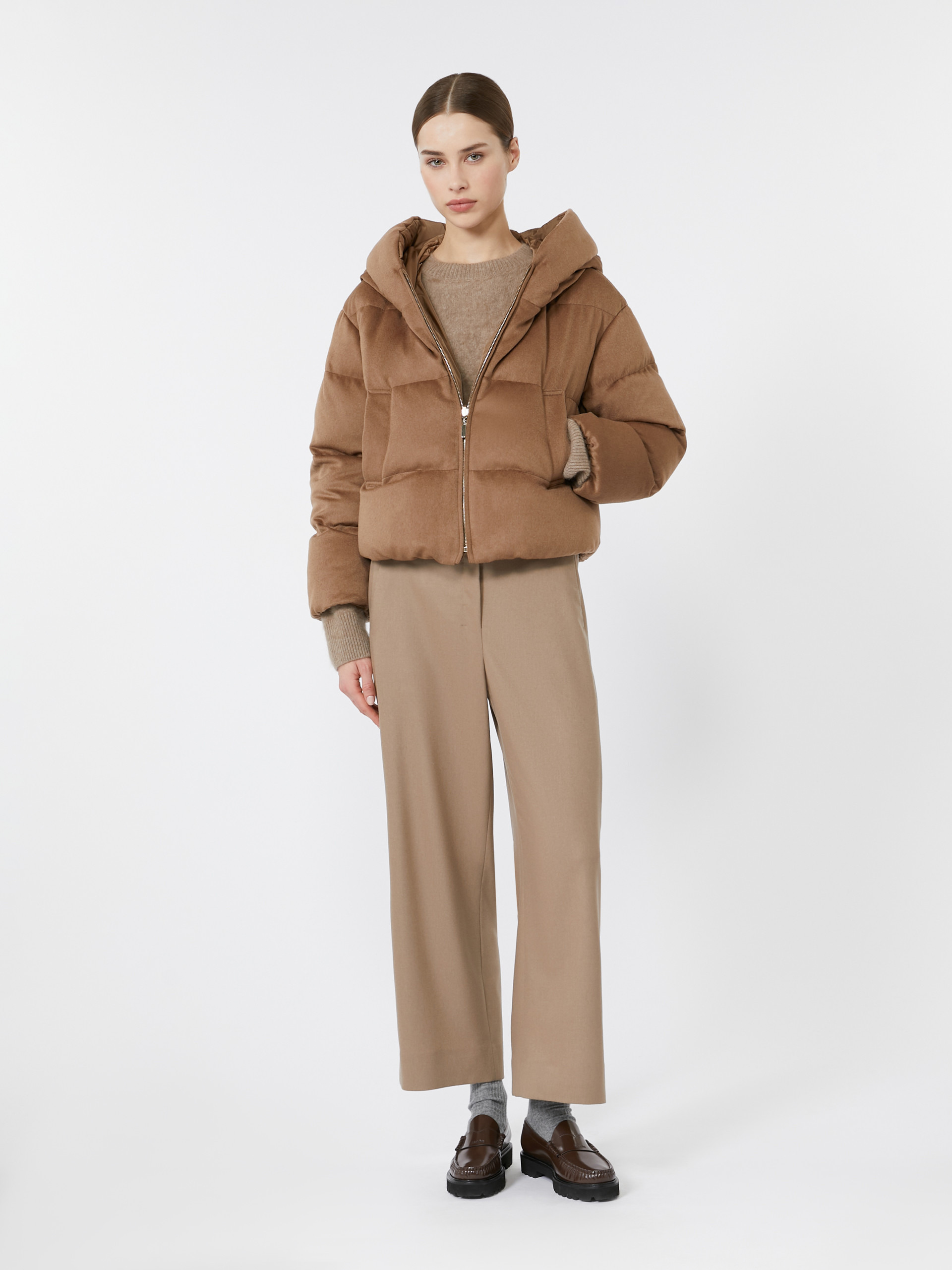 DALIA Reversible down jacket in camel drap and water-repellent taffeta - 2