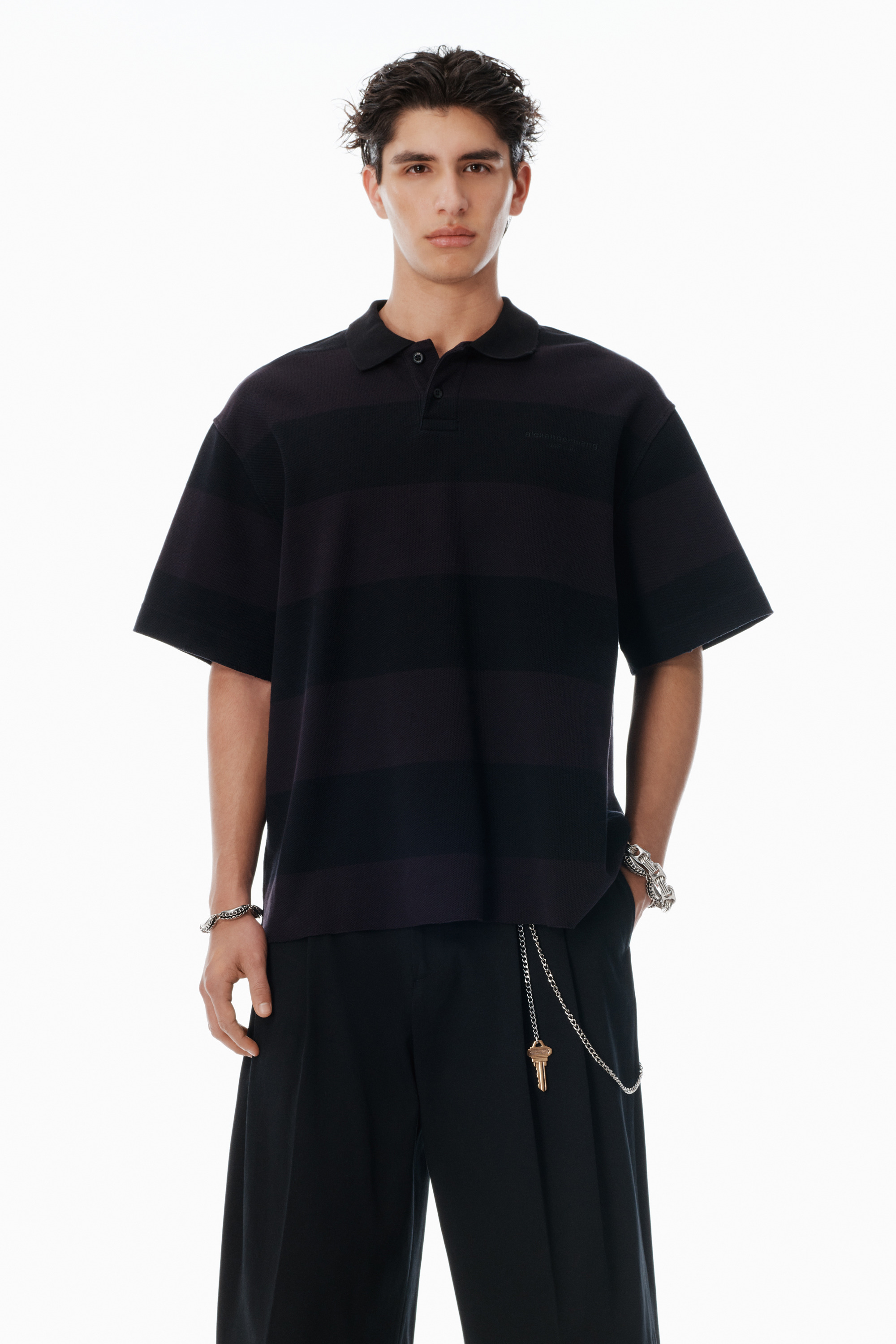 Black Striped Cotton Pique Polo - 2
