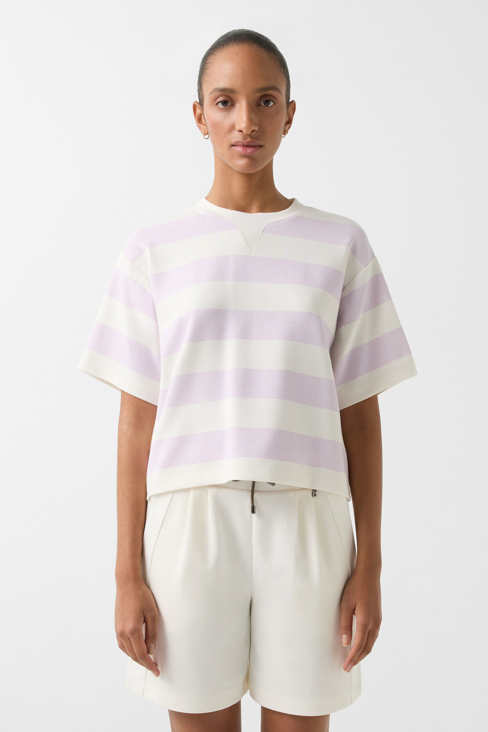Stacey short-sleeved sweater in Lilac/Off-White - 2